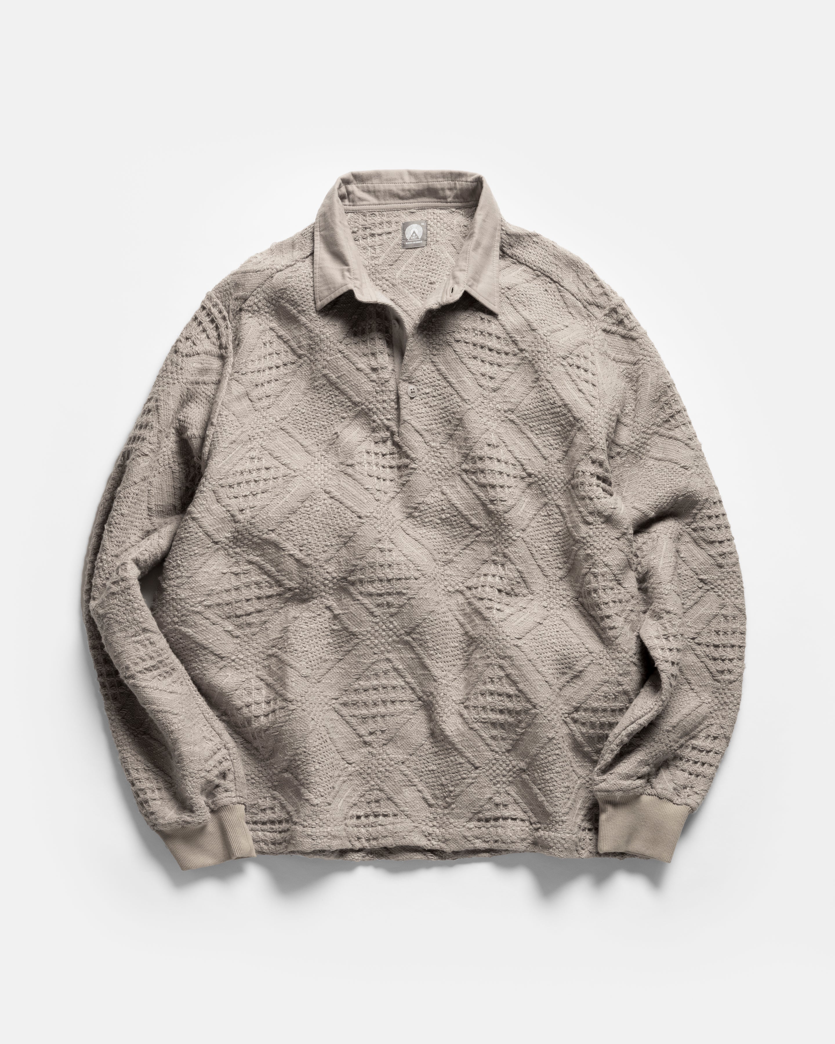 HOMER “SWEATER” LS POLO - FADED ALMOND HANDLOOM COTTON BLANKETING