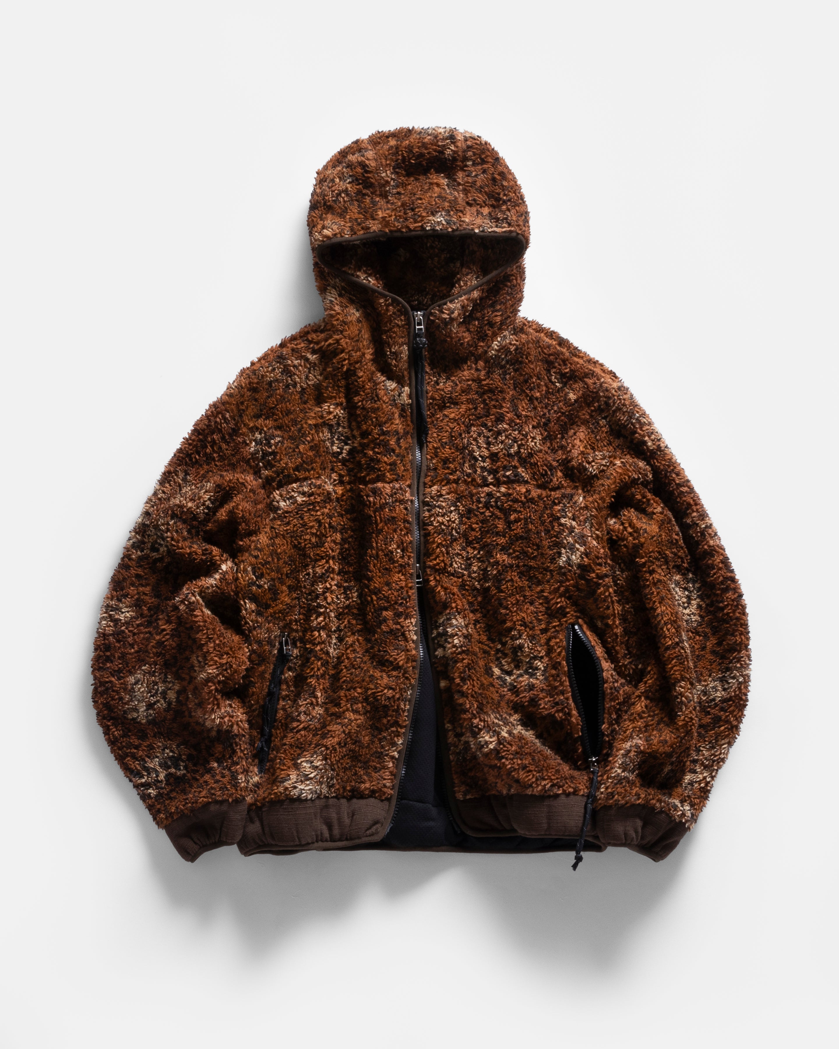 TEMPO HOODED FLEECE - DABU BLOCK PRINTED LEOPARD ORGANIC COTTON SHERPA AND HANDSPUN COTTON DUCK