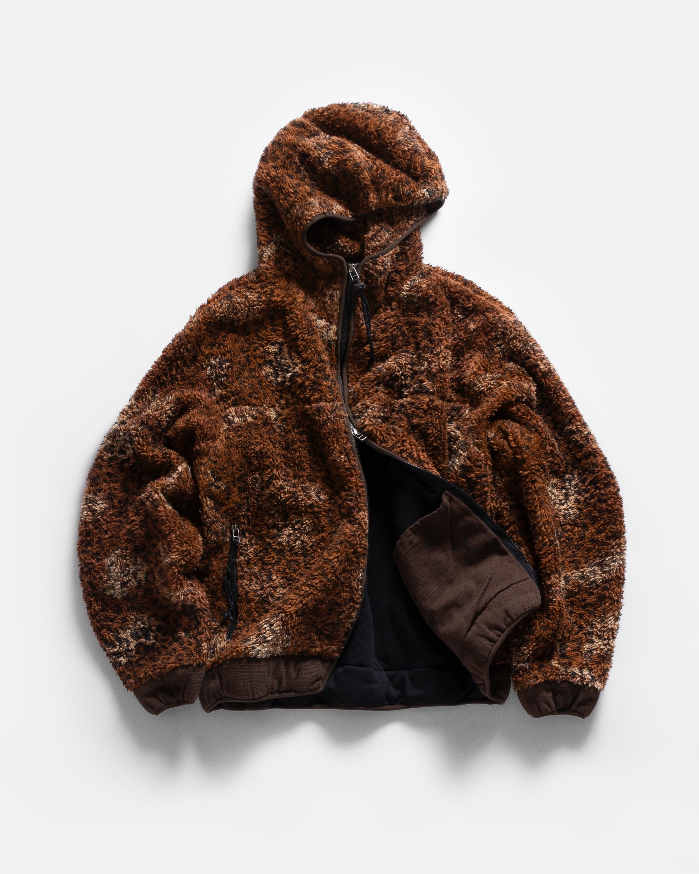 TEMPO HOODED FLEECE - DABU BLOCK PRINTED LEOPARD ORGANIC COTTON SHERPA AND HANDSPUN COTTON DUCK