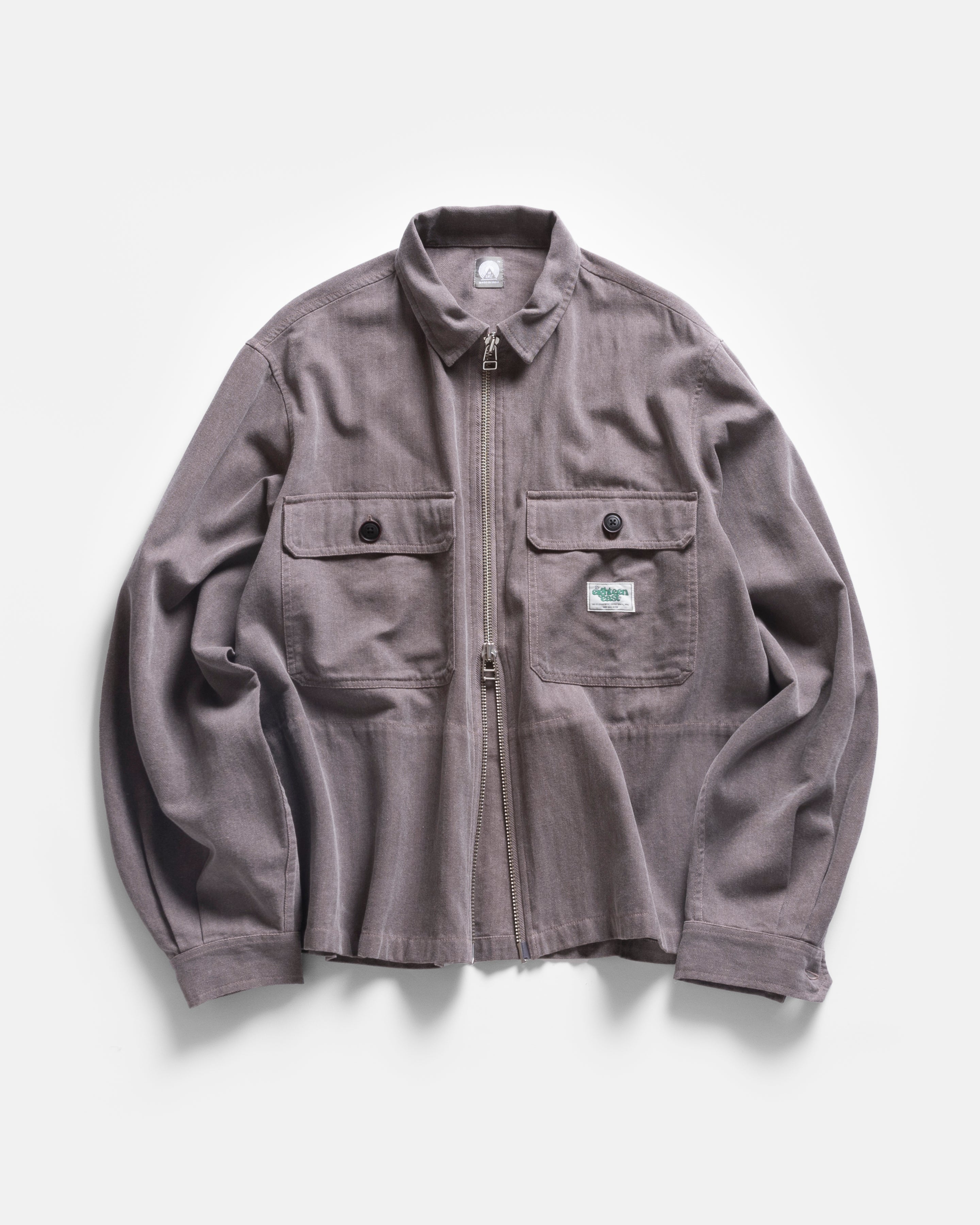 FULL-ZIP CALEB SHIRT - MAUVE FOG YARN DYED HBT MIL-SPEC COTTON