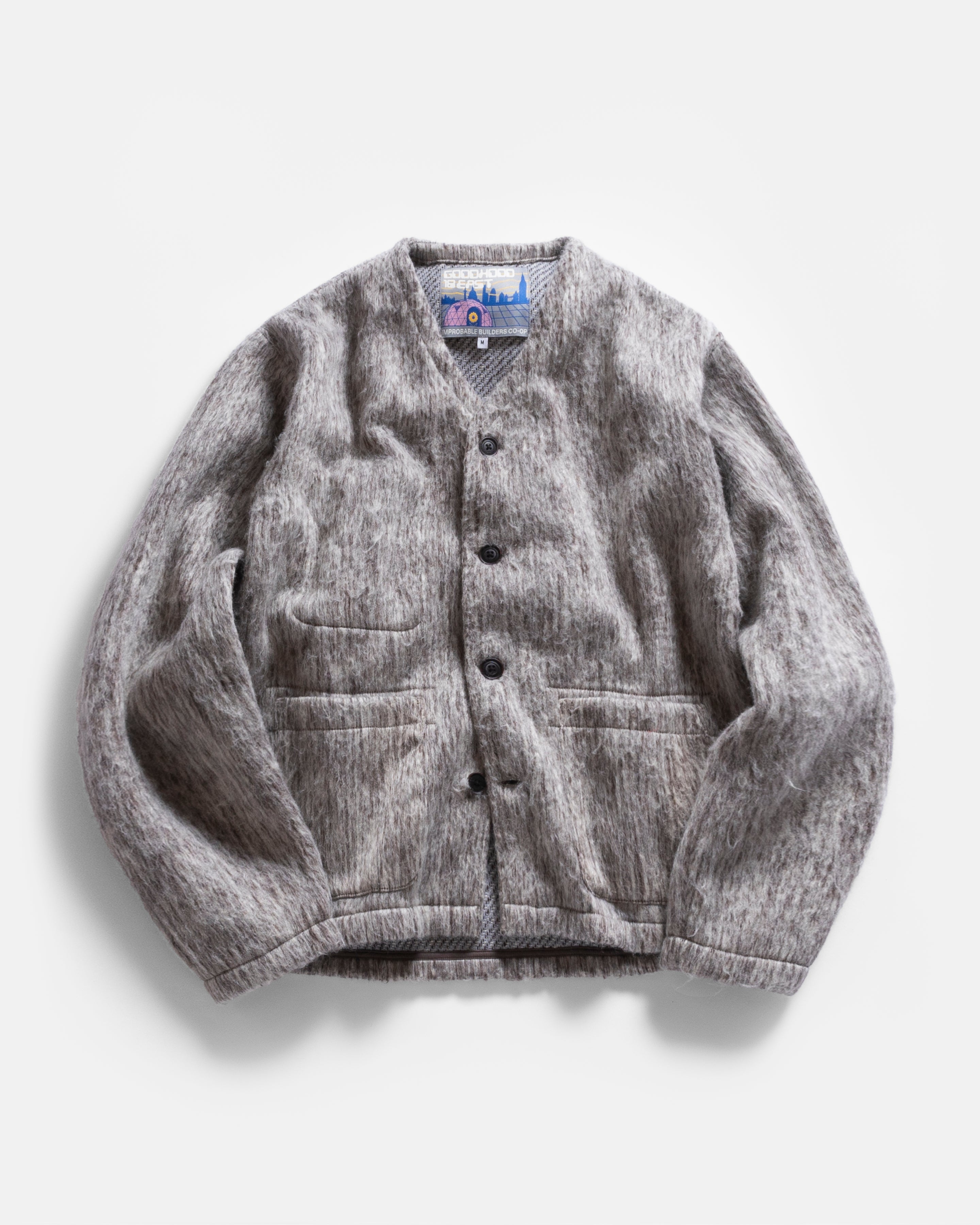 FOLA “FOHAIR” CARDIGAN - ECRU / FOG / CACAO SHAGGY BLENDED WOOL