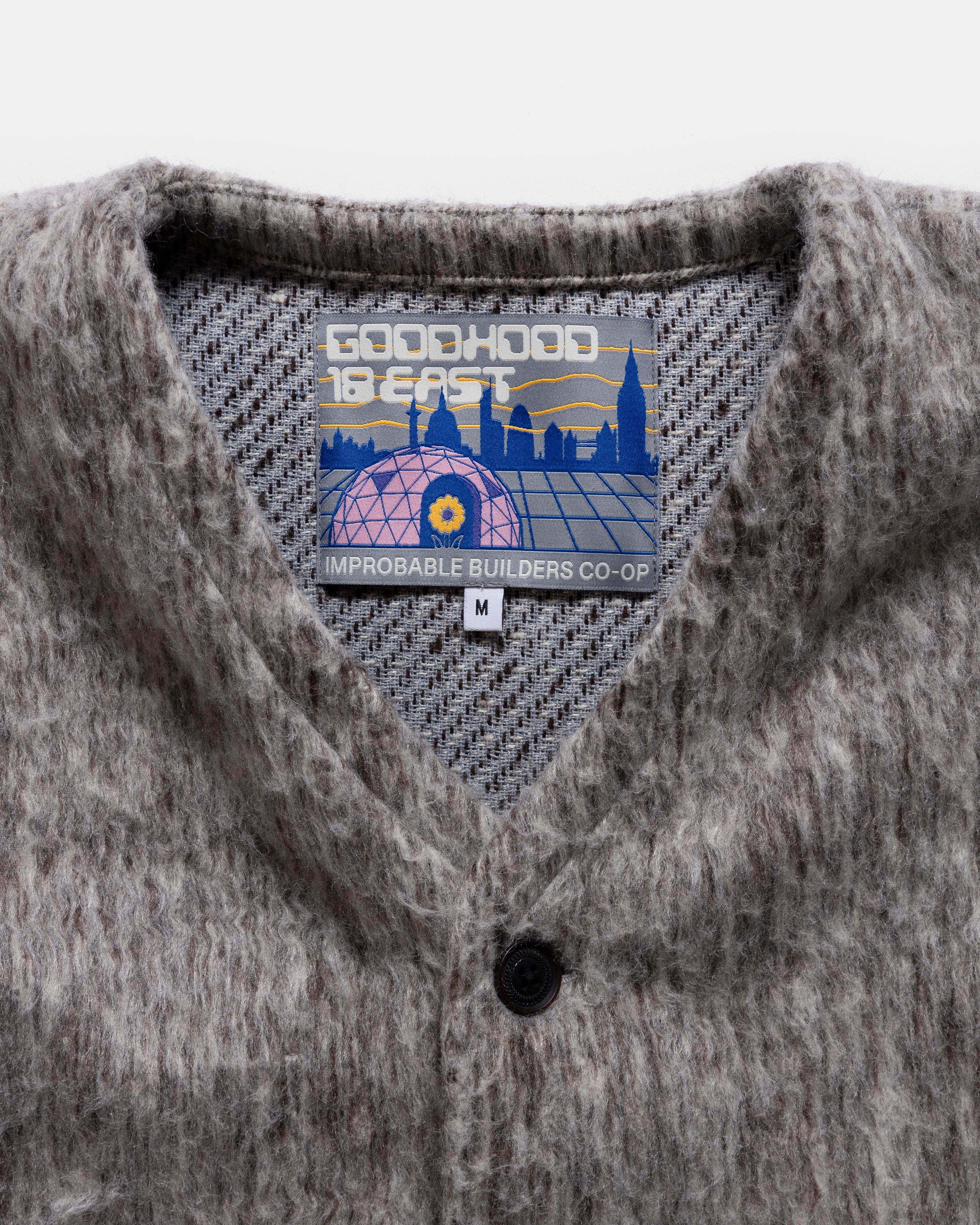 FOLA “FOHAIR” CARDIGAN - ECRU / FOG / CACAO SHAGGY BLENDED WOOL