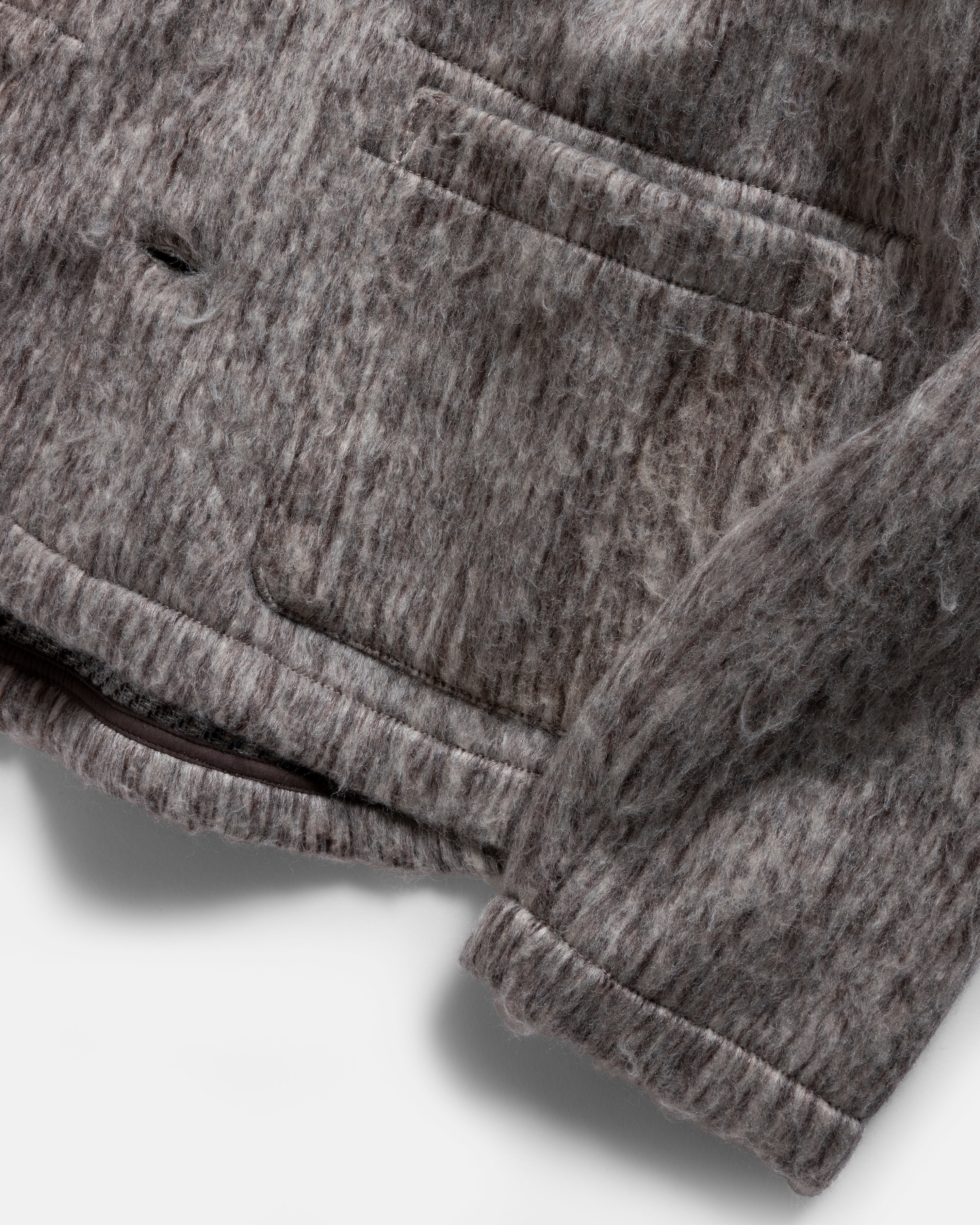 FOLA “FOHAIR” CARDIGAN - ECRU / FOG / CACAO SHAGGY BLENDED WOOL