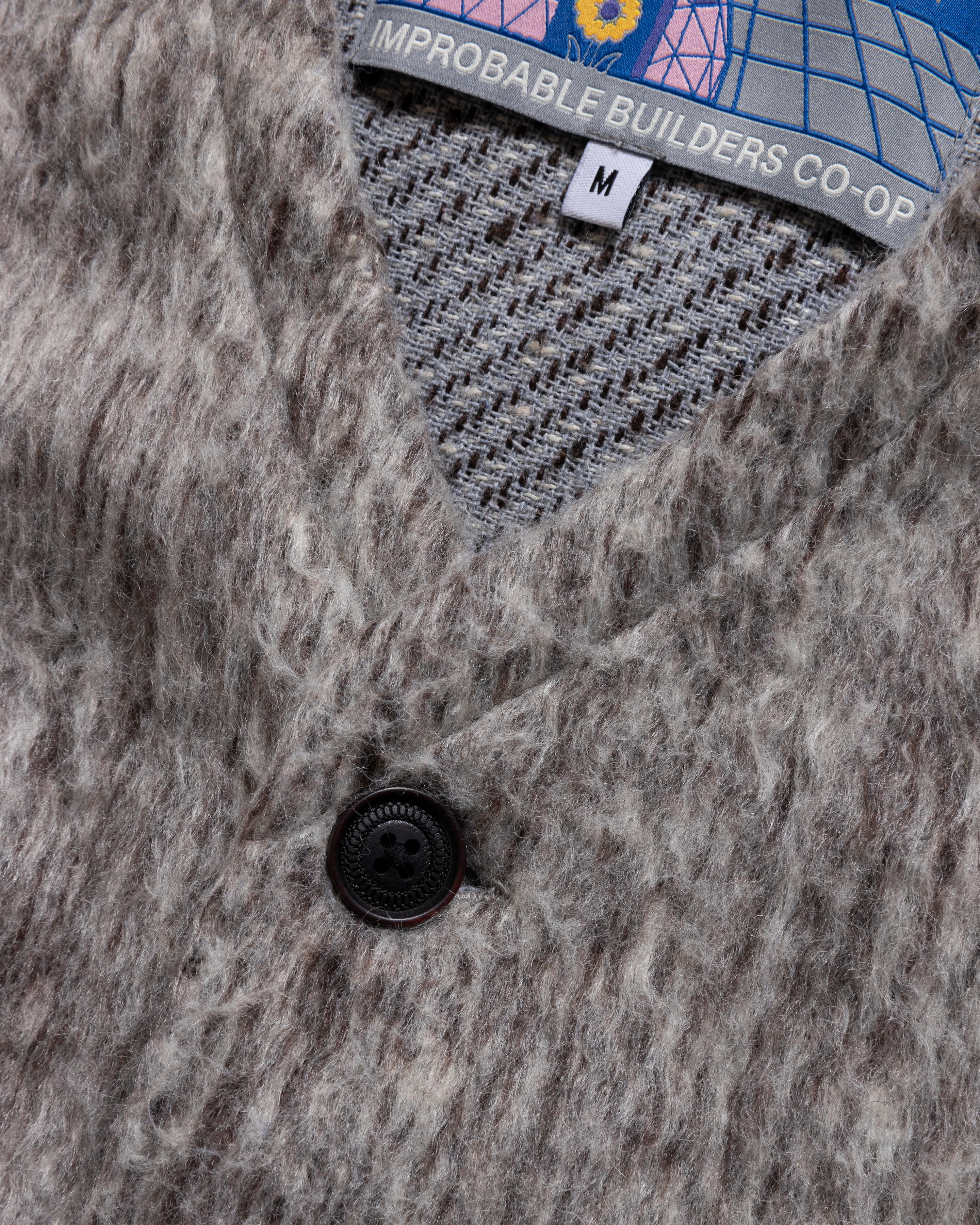 FOLA “FOHAIR” CARDIGAN - ECRU / FOG / CACAO SHAGGY BLENDED WOOL