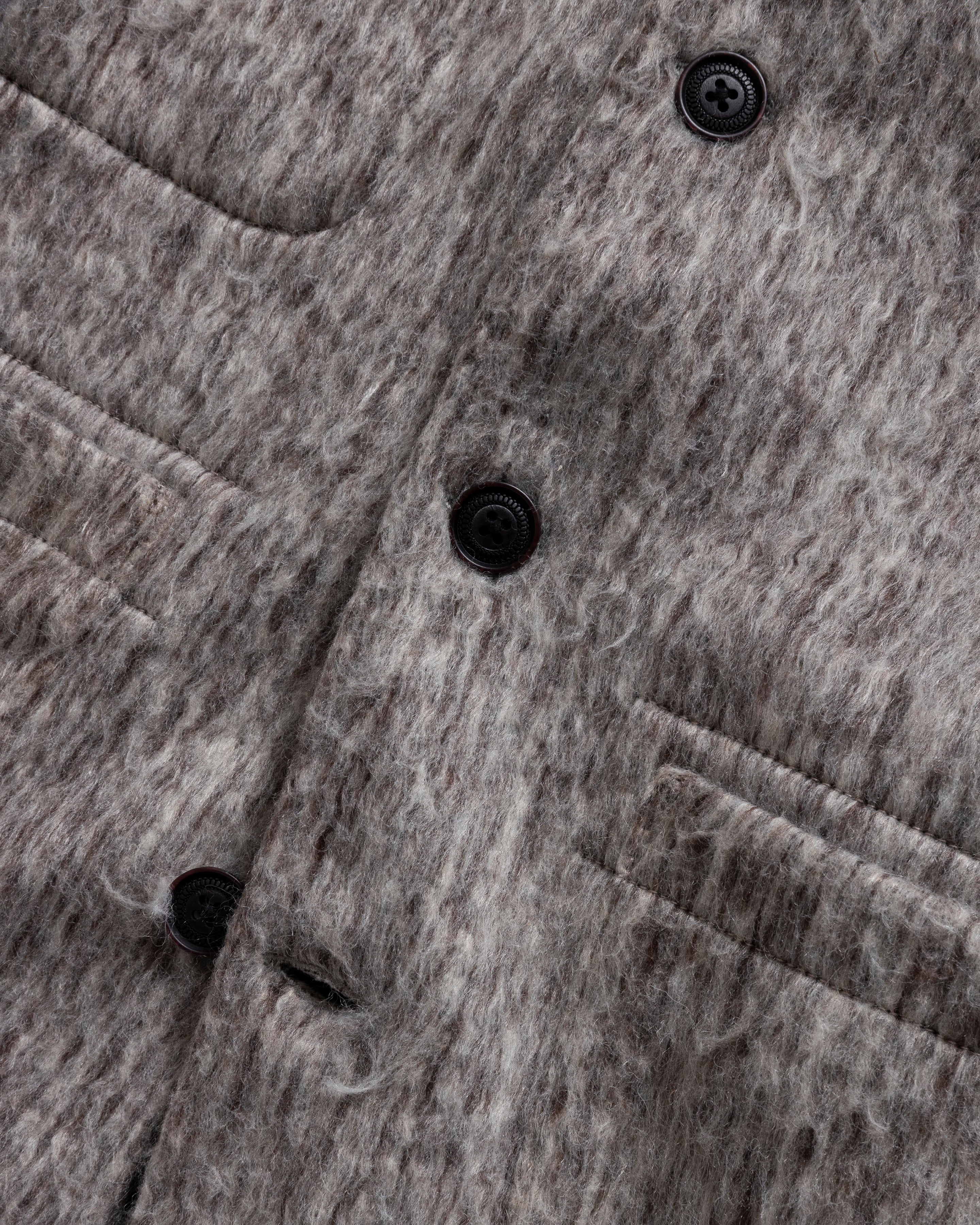 FOLA “FOHAIR” CARDIGAN - ECRU / FOG / CACAO SHAGGY BLENDED WOOL