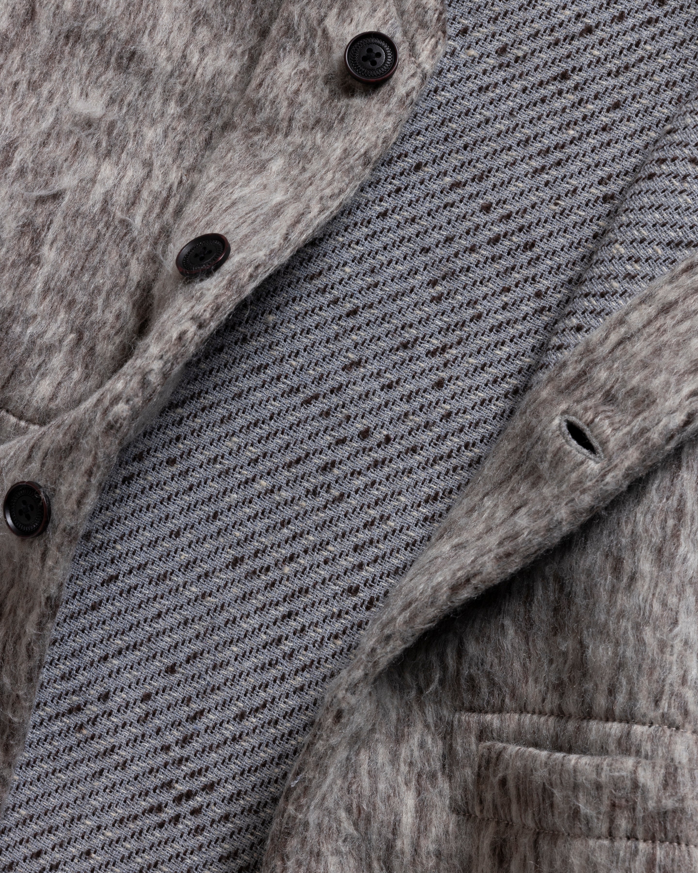 FOLA “FOHAIR” CARDIGAN - ECRU / FOG / CACAO SHAGGY BLENDED WOOL