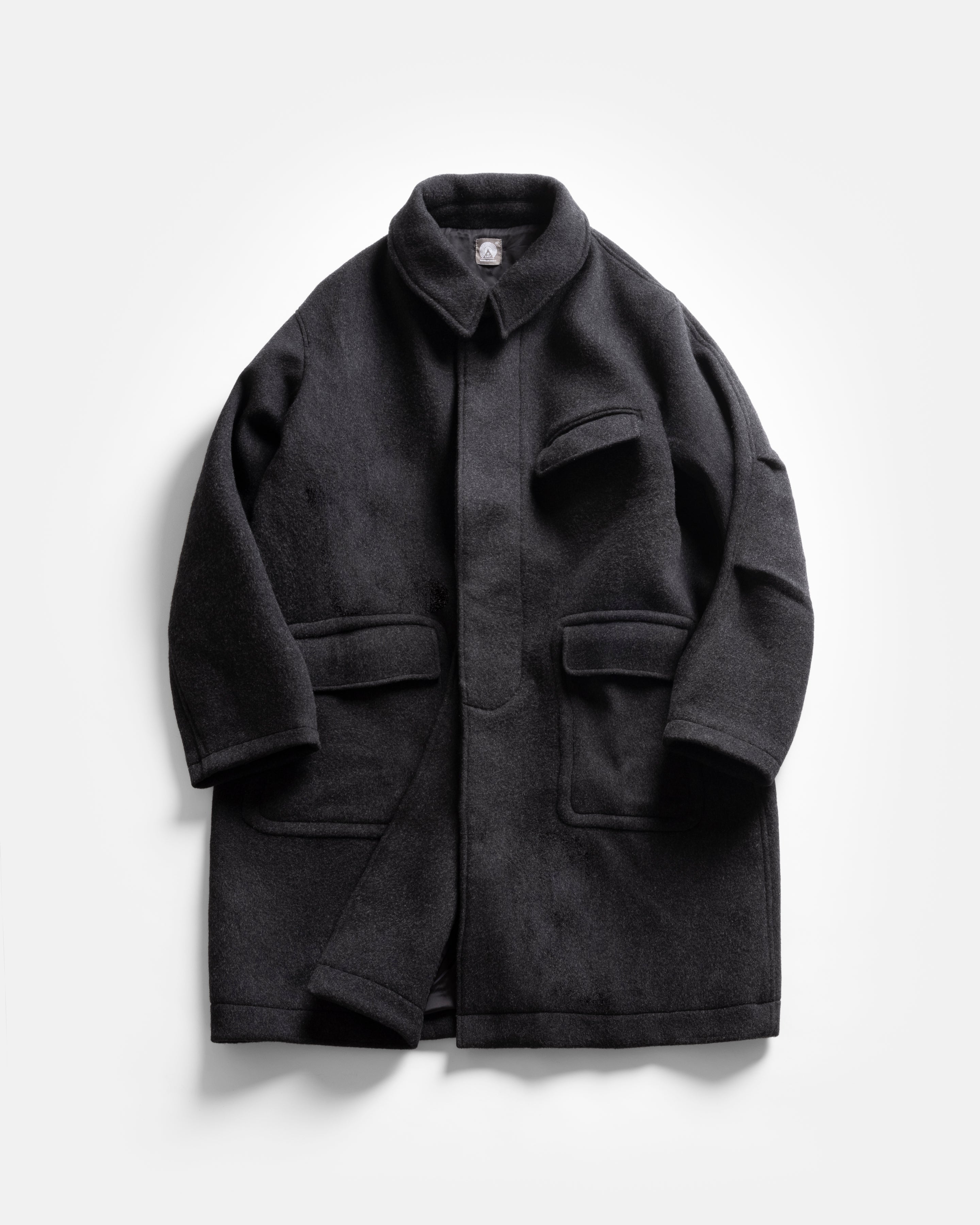 LAMAR HALF RAGLAN TOPCOAT - BLACK MELANGE WOOL MELTON – 18 East