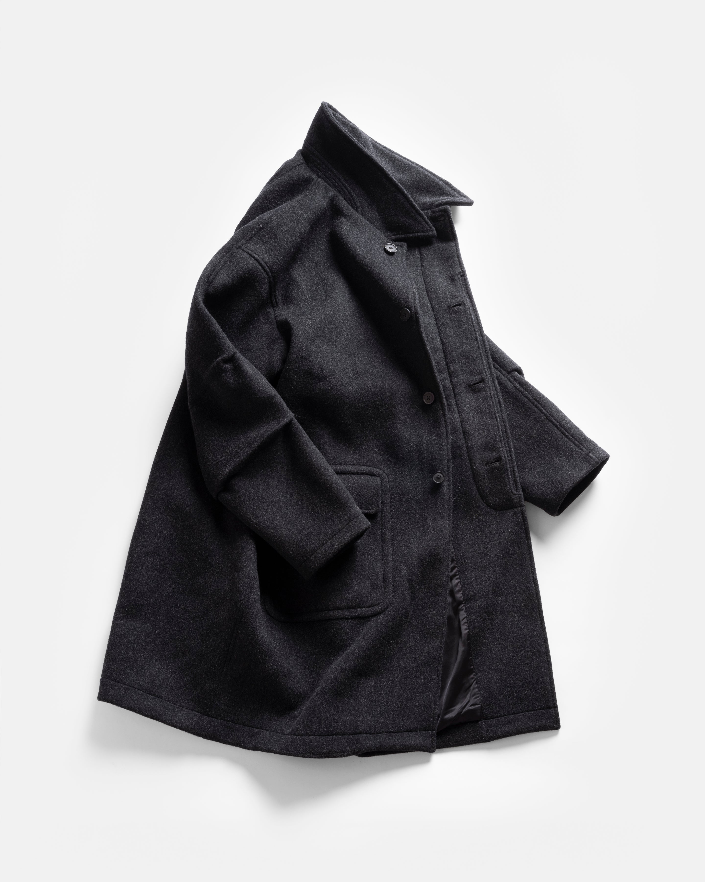 LAMAR HALF RAGLAN TOPCOAT - BLACK MELANGE WOOL MELTON – 18 East