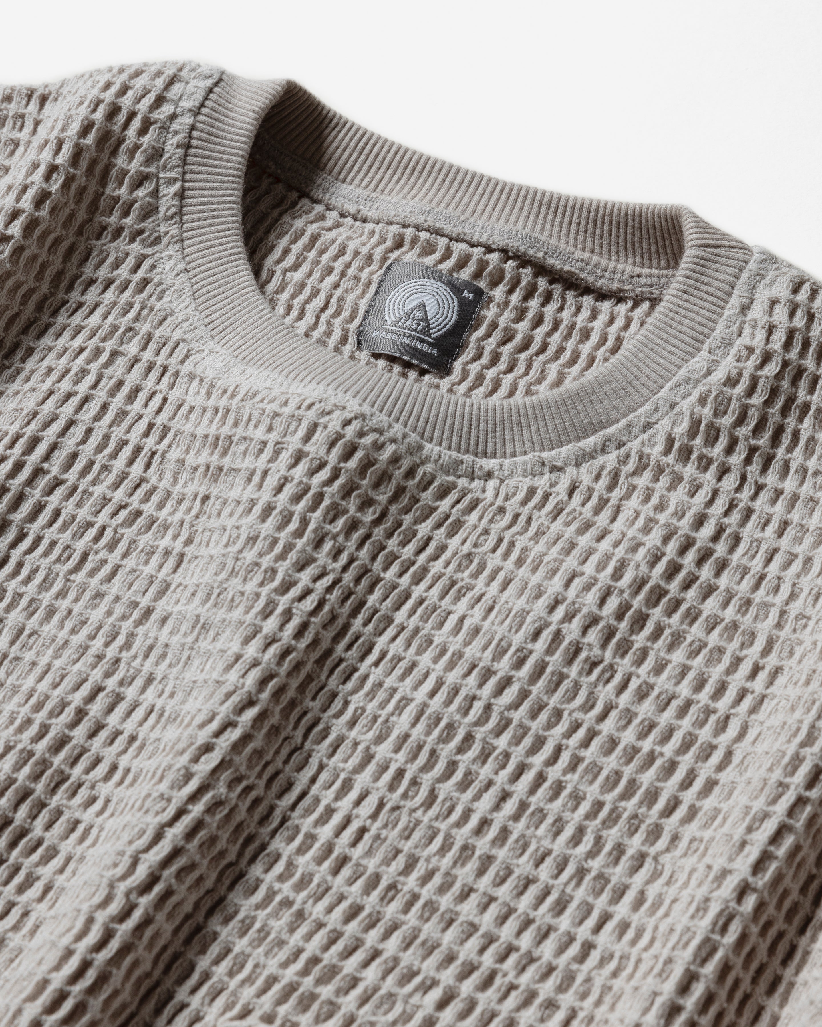 HIROCK HALF SLEEVE CREWNECK - DRIZZLE CHUNKY WOVEN COTTON THERMAL