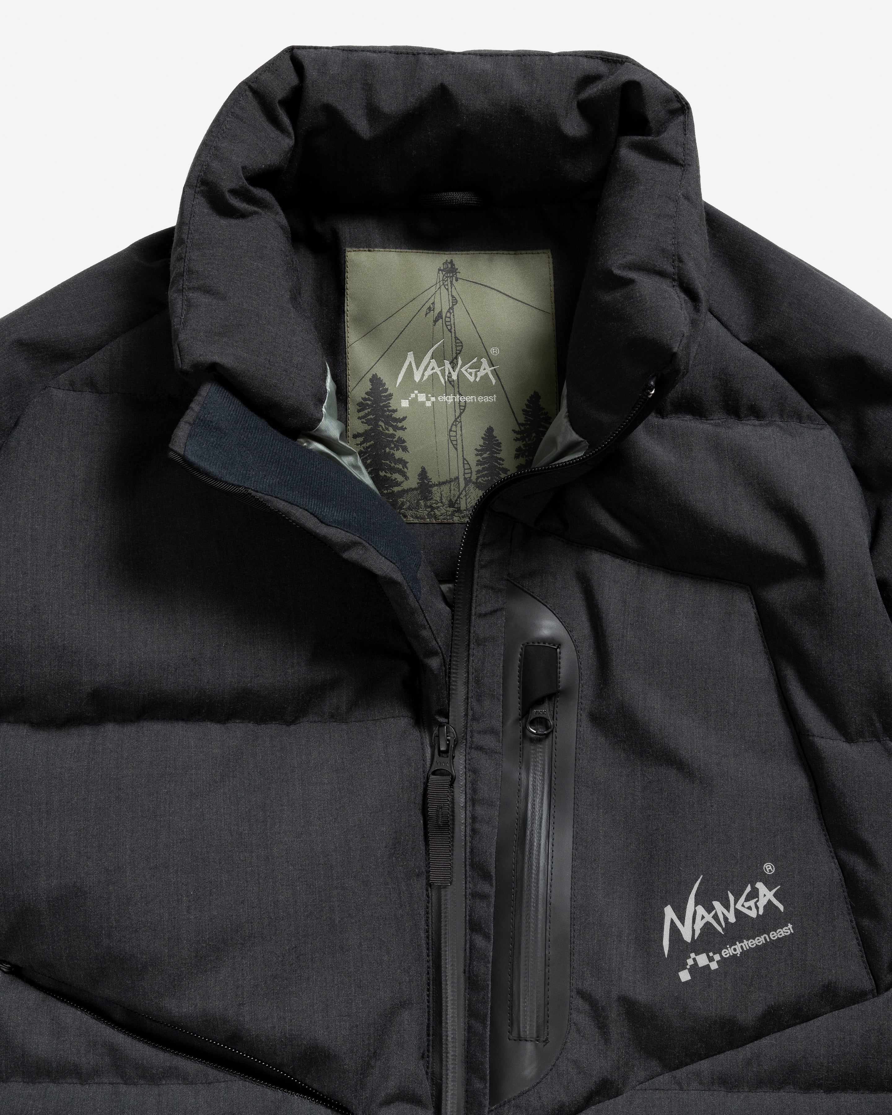 18 EAST / NANGA LOOKOUT DOWN JACKET - CHARCOAL MELANGE TAKIBI / SILVERBLUE 15DN RIPSTOP NYLON