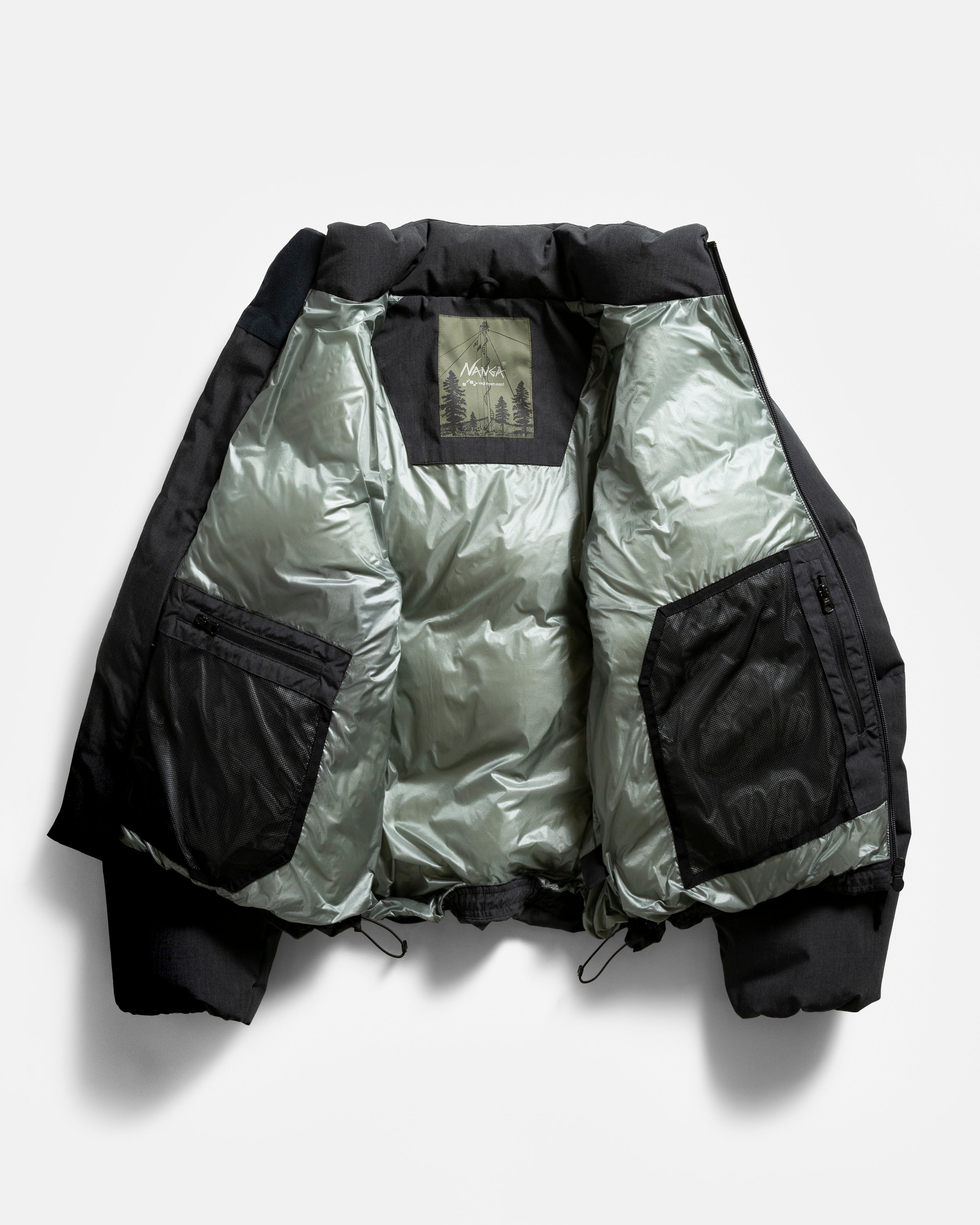 18 EAST / NANGA LOOKOUT DOWN JACKET - CHARCOAL MELANGE TAKIBI / SILVERBLUE 15DN RIPSTOP NYLON