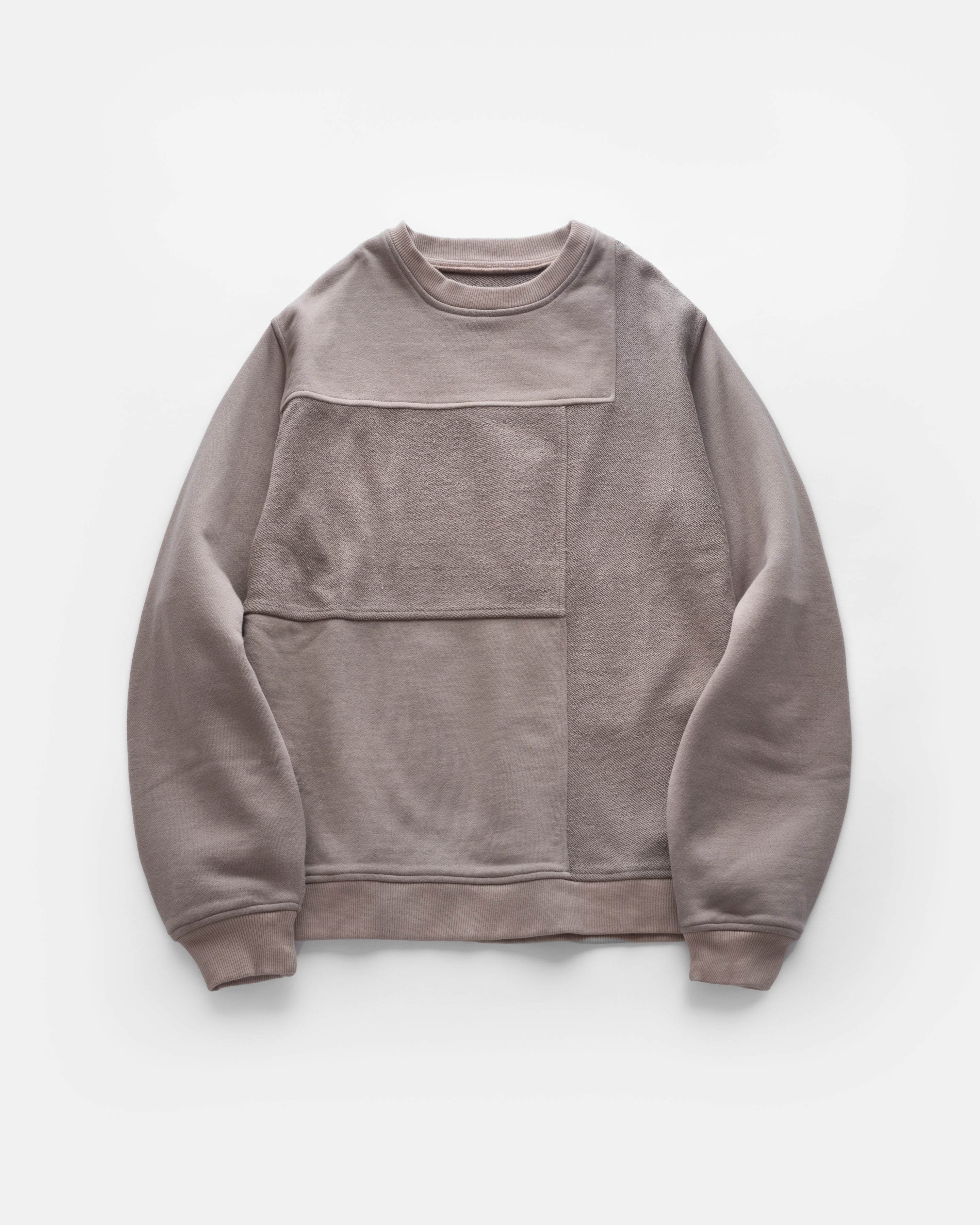 DJ CREWNECK SWEATSHIRT - WALNUT TONAL PATCHWORK  19oz. ALL COTTON FLEECE