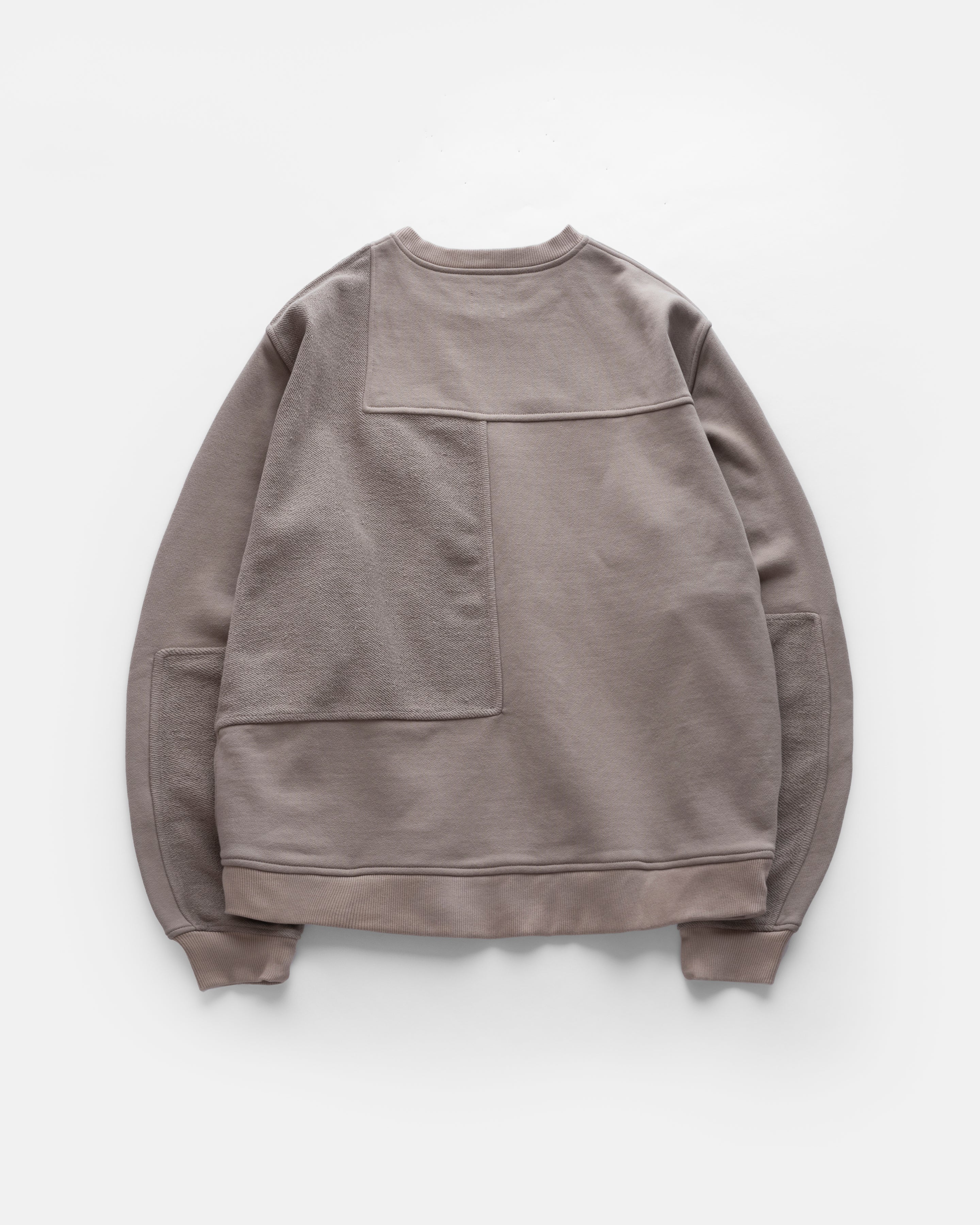 DJ CREWNECK SWEATSHIRT - WALNUT TONAL PATCHWORK  19oz. ALL COTTON FLEECE