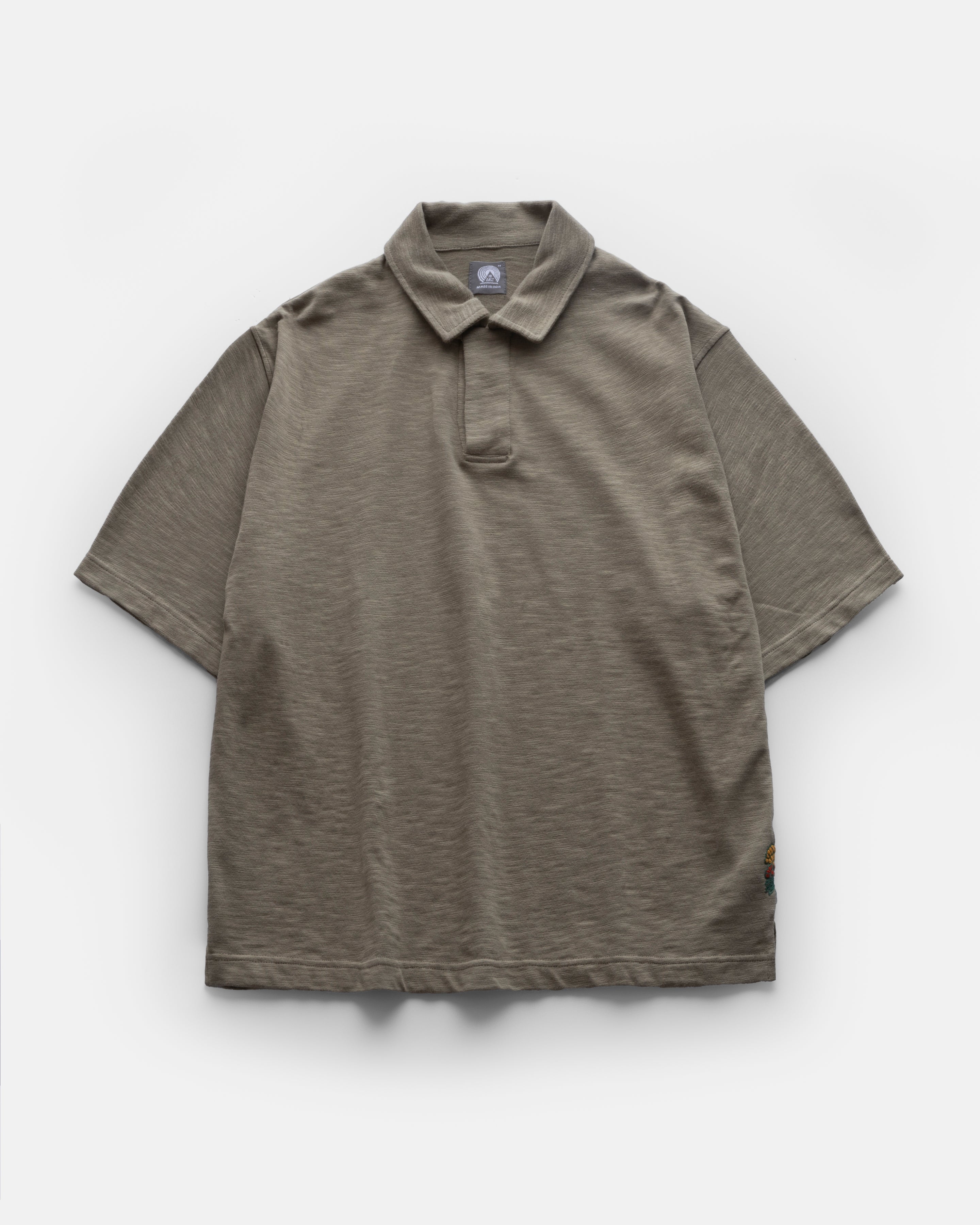 PETER SS BIG POLO - PALE ARMY 9.2 oz SLUB COTTON JERSEY