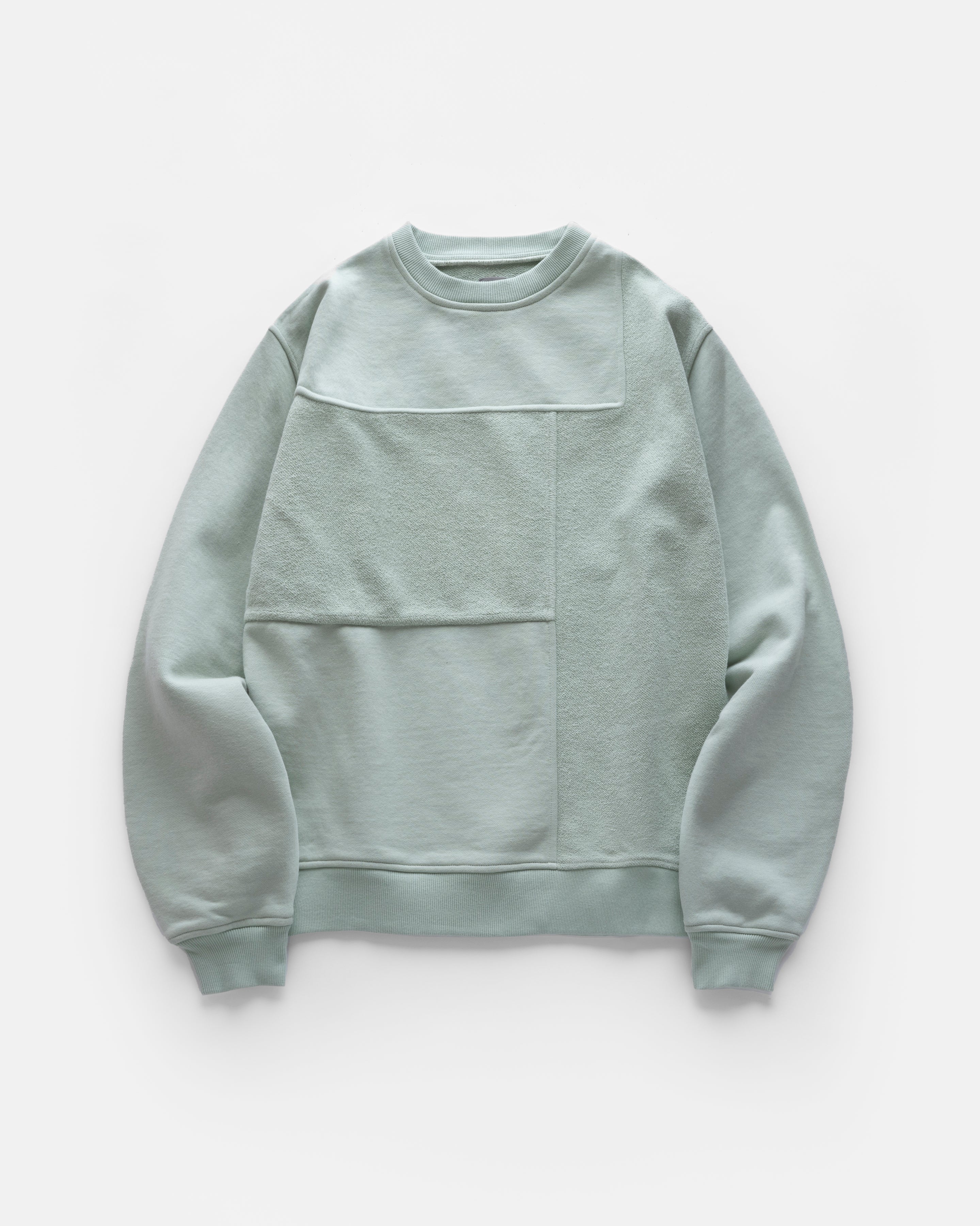 DJ CREWNECK SWEATSHIRT - SPEARMINT TONAL PATCHWORK  19oz. ALL COTTON FLEECE