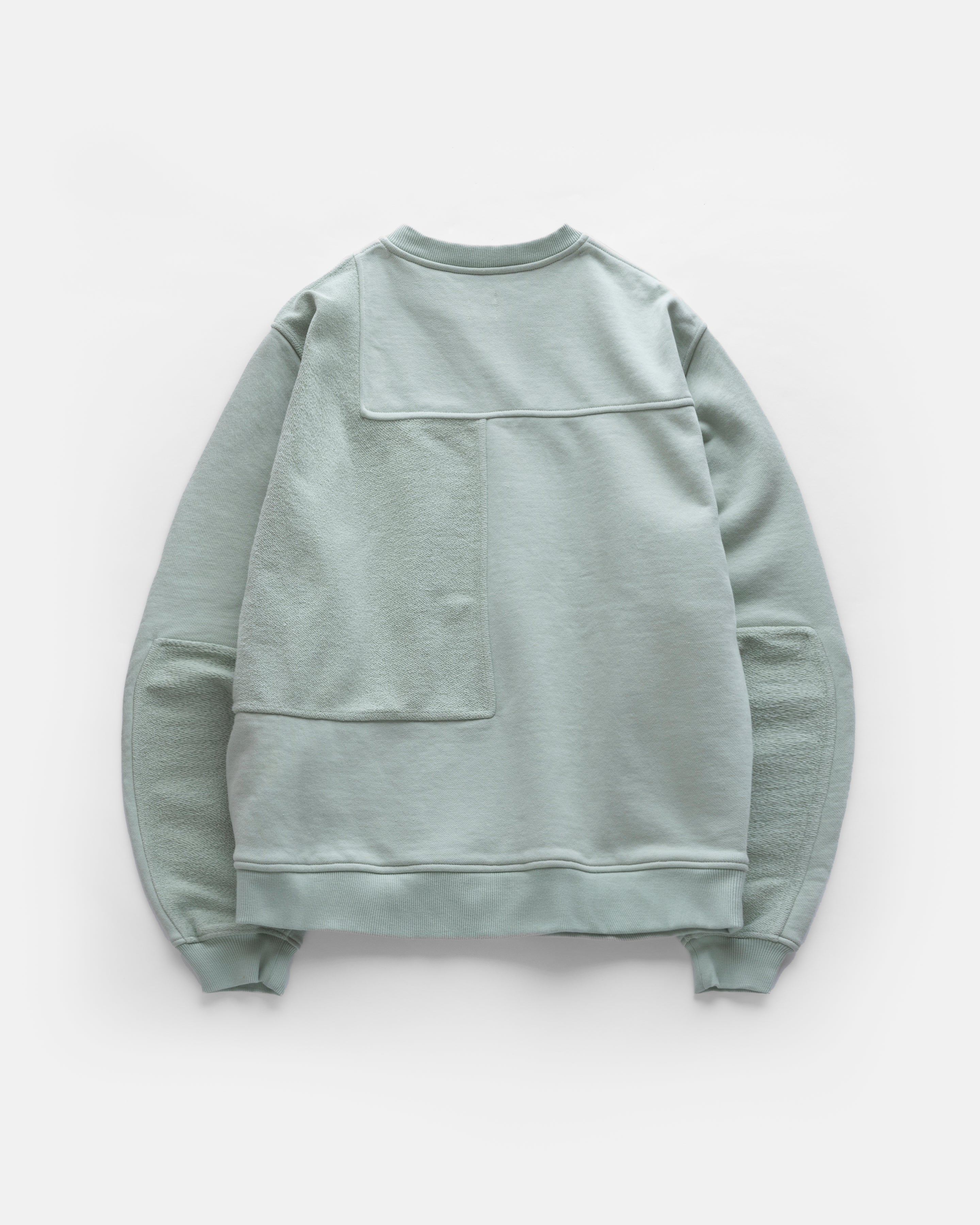 DJ CREWNECK SWEATSHIRT - SPEARMINT TONAL PATCHWORK  19oz. ALL COTTON FLEECE