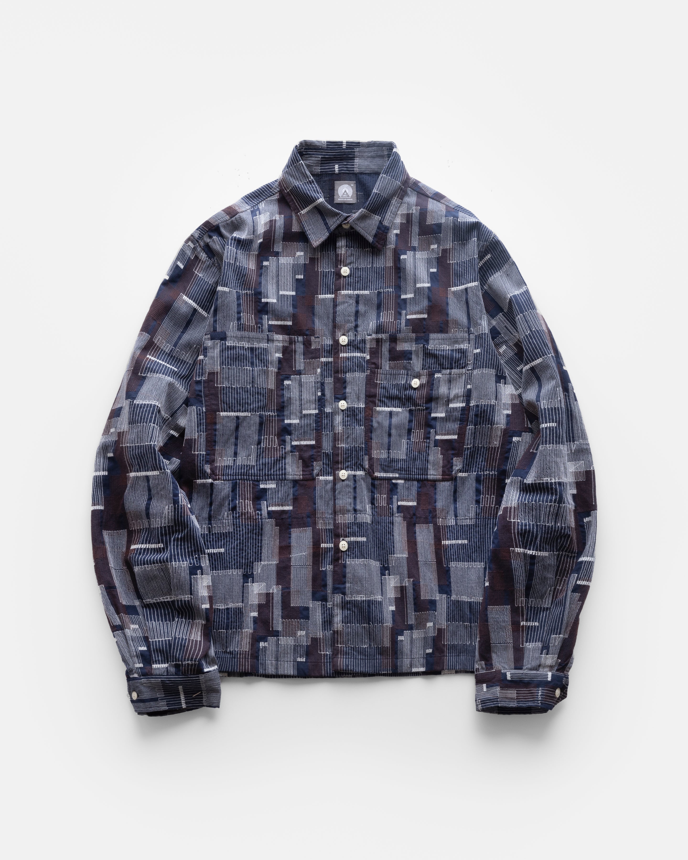 PILCHUCK WORK SHIRT - MIDNIGHT / ECRU / CHOCOLATE SCATTER EMBROIDERED COTTON MICRO RIPSTOP