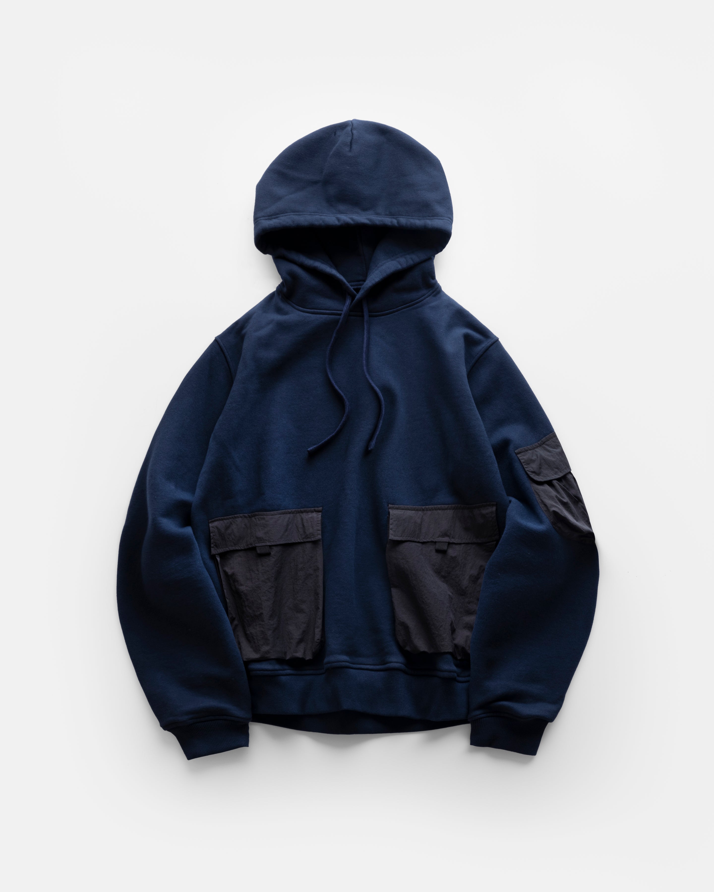 EASTAC HOODED SWEATSHIRT - NAVY / BLACK 19oz. ALL COTTON LOOPBACK TERRY FLEECE AND FEATHERWEIGHT MICRO RIPSTOP NYLON