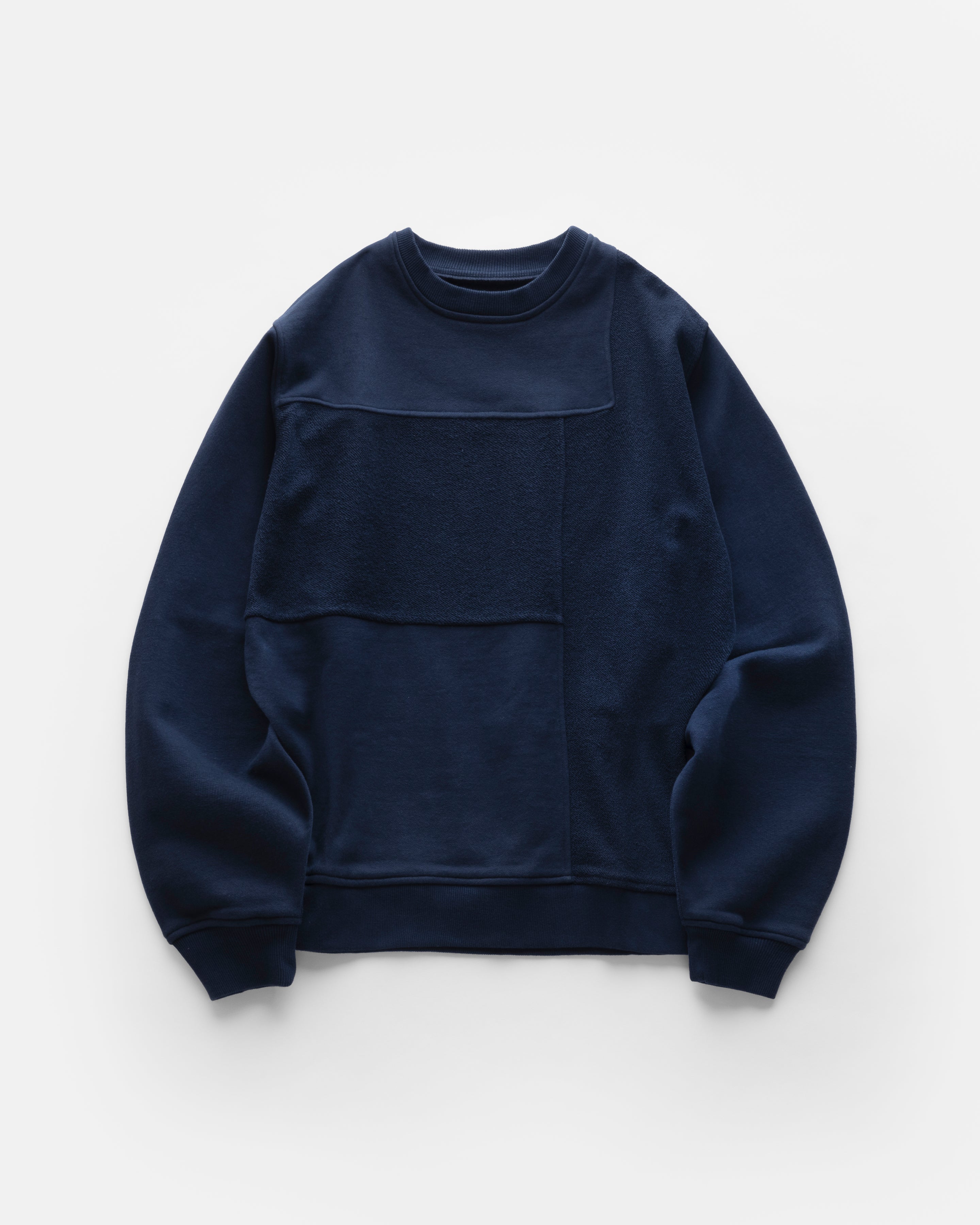 DJ CREWNECK SWEATSHIRT - WASHED NAVY TONAL PATCHWORK  19oz. ALL COTTON FLEECE