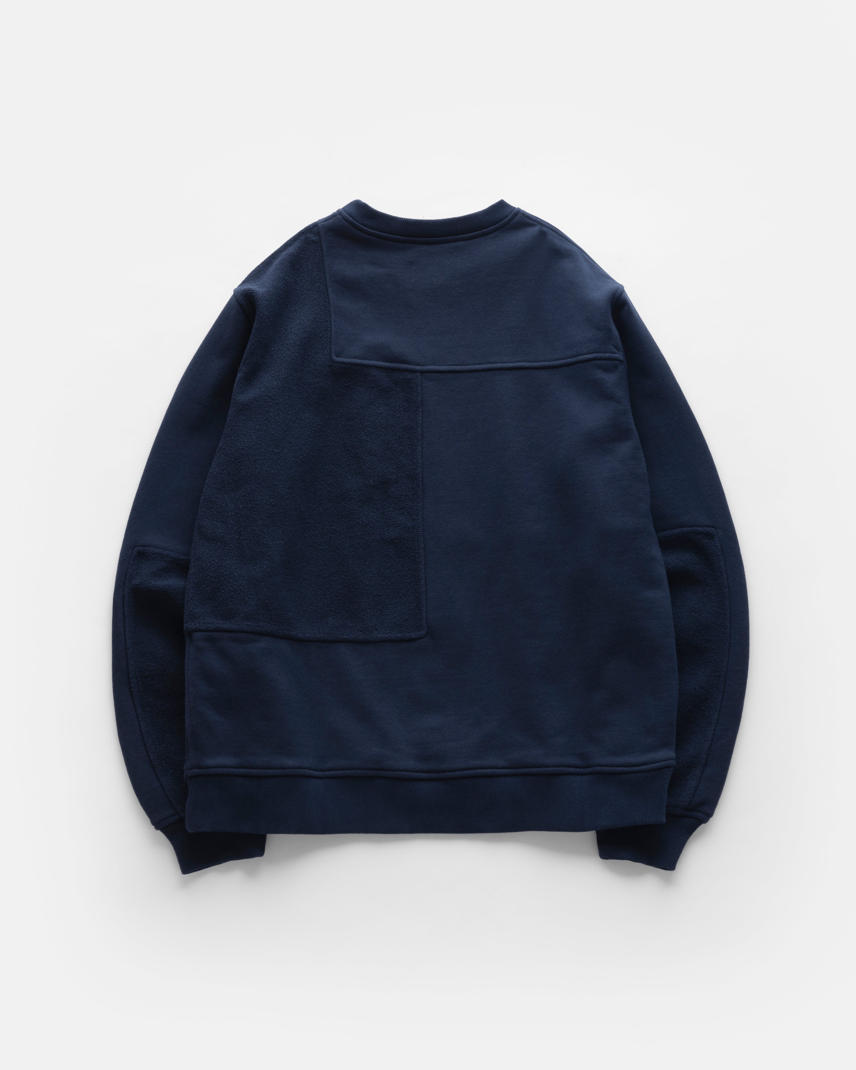 DJ CREWNECK SWEATSHIRT - WASHED NAVY TONAL PATCHWORK  19oz. ALL COTTON FLEECE