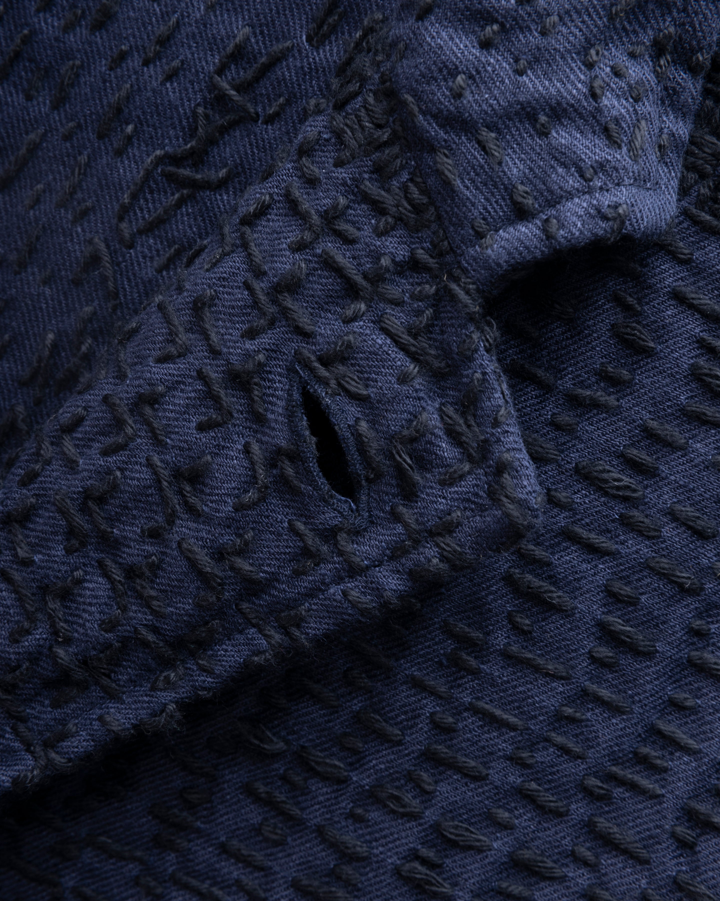 COSTA BLAZER - MIDNIGHT NAVY / BLACK PATCHWORK KANTHA STITCHED LINEN TWILL