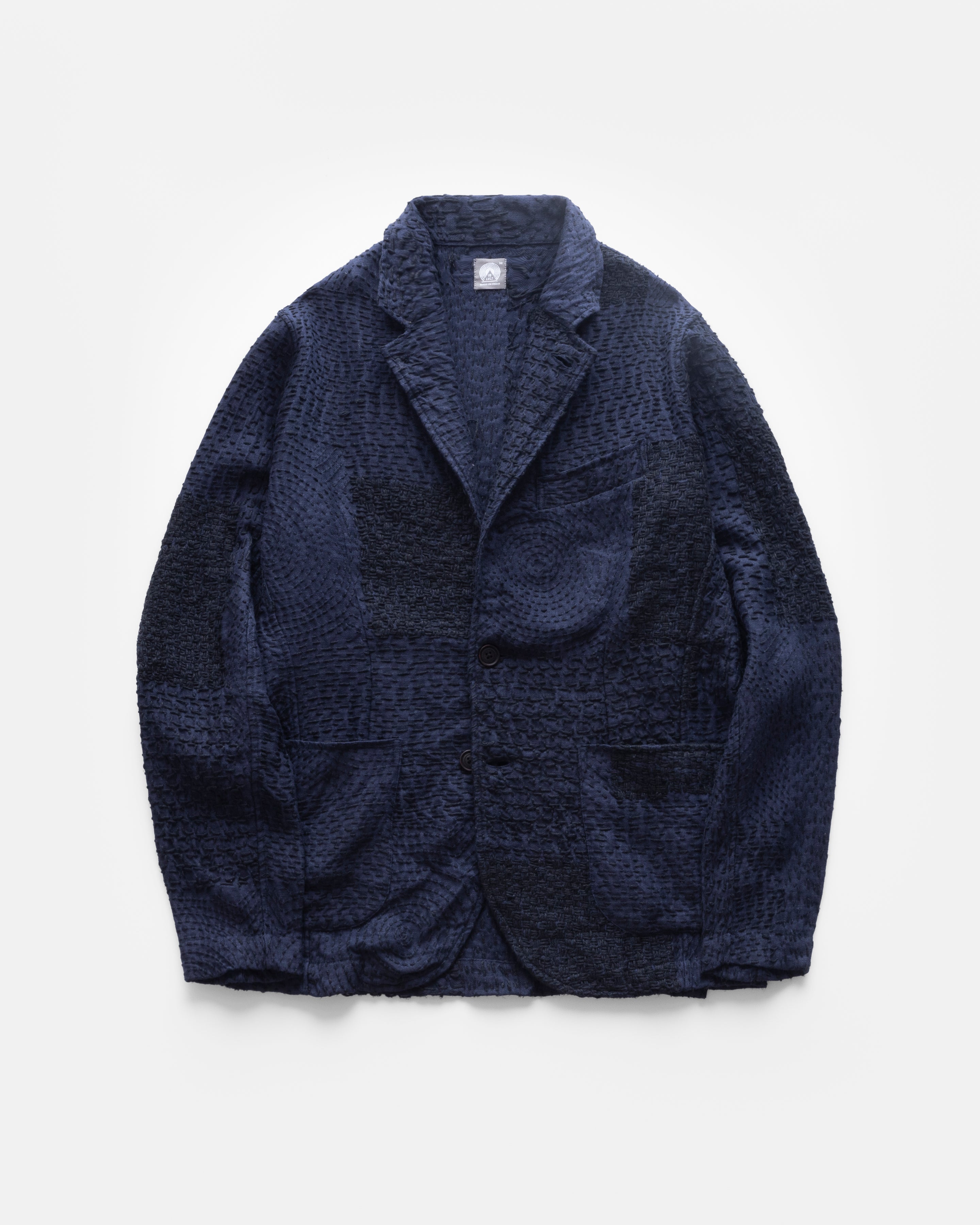 COSTA BLAZER - MIDNIGHT NAVY / BLACK PATCHWORK KANTHA STITCHED LINEN TWILL