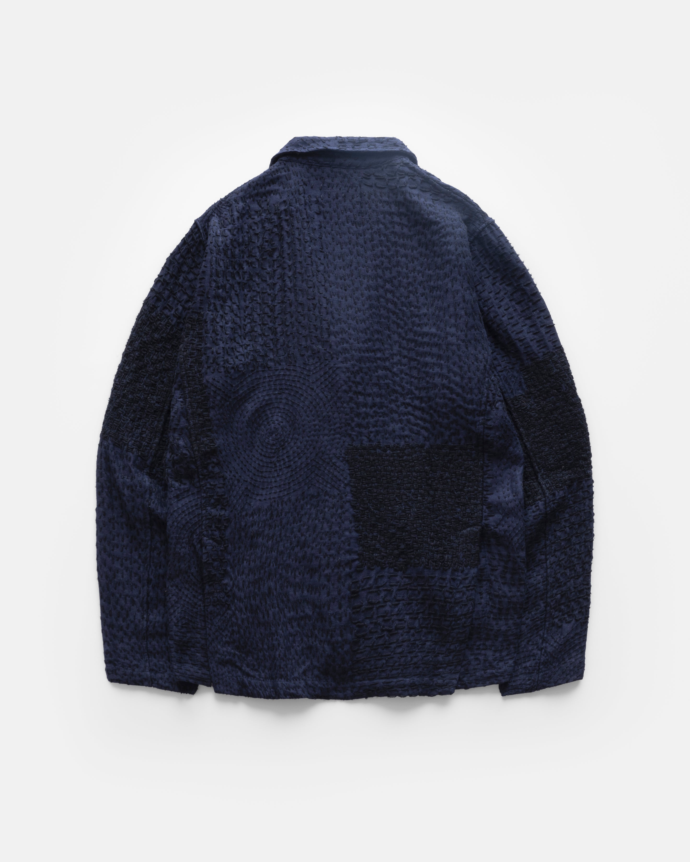 COSTA BLAZER - MIDNIGHT NAVY / BLACK PATCHWORK KANTHA STITCHED LINEN TWILL