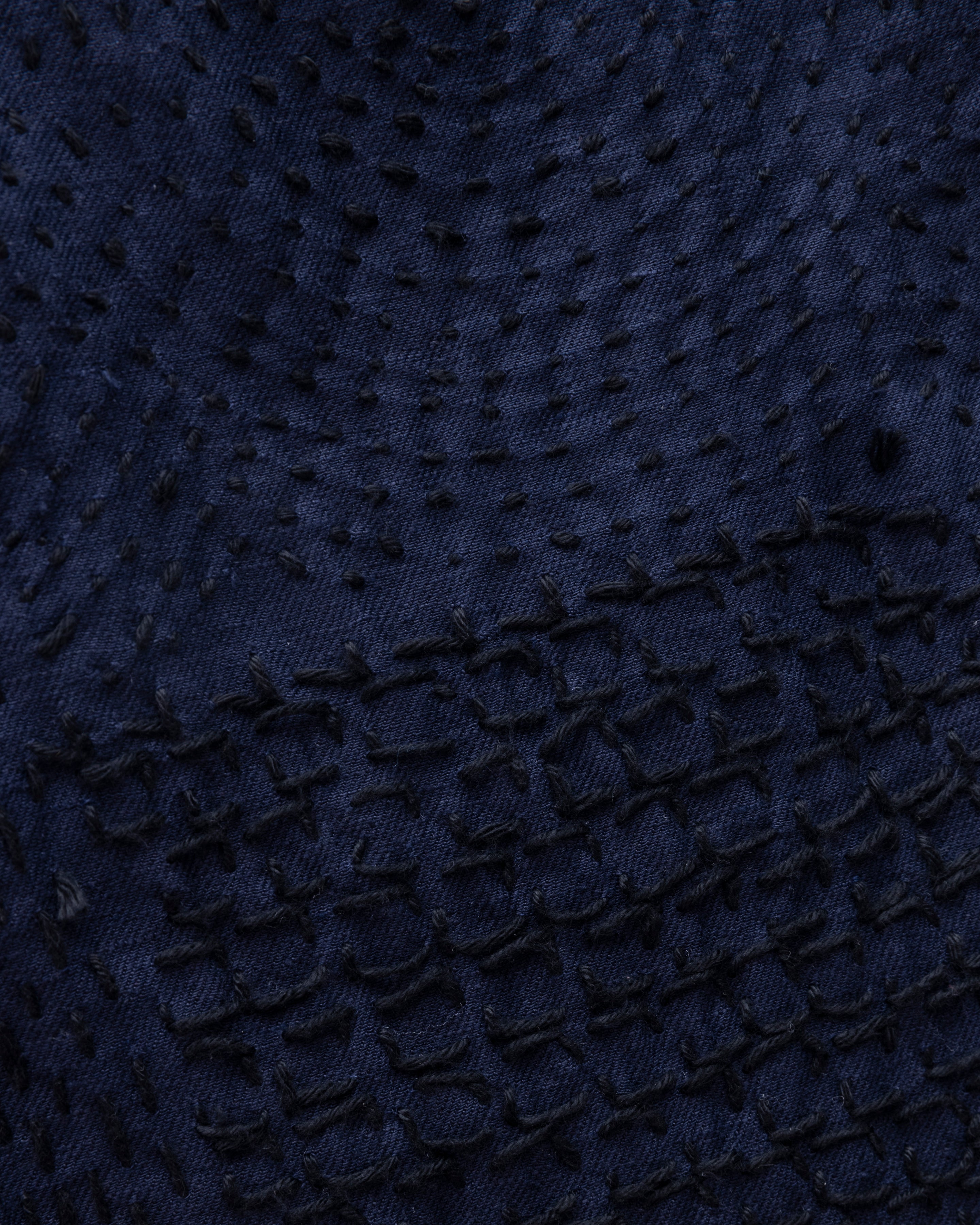 SHELTER PANT - MIDNIGHT NAVY / BLACK PATCHWORK KANTHA STITCHED LINEN TWILL