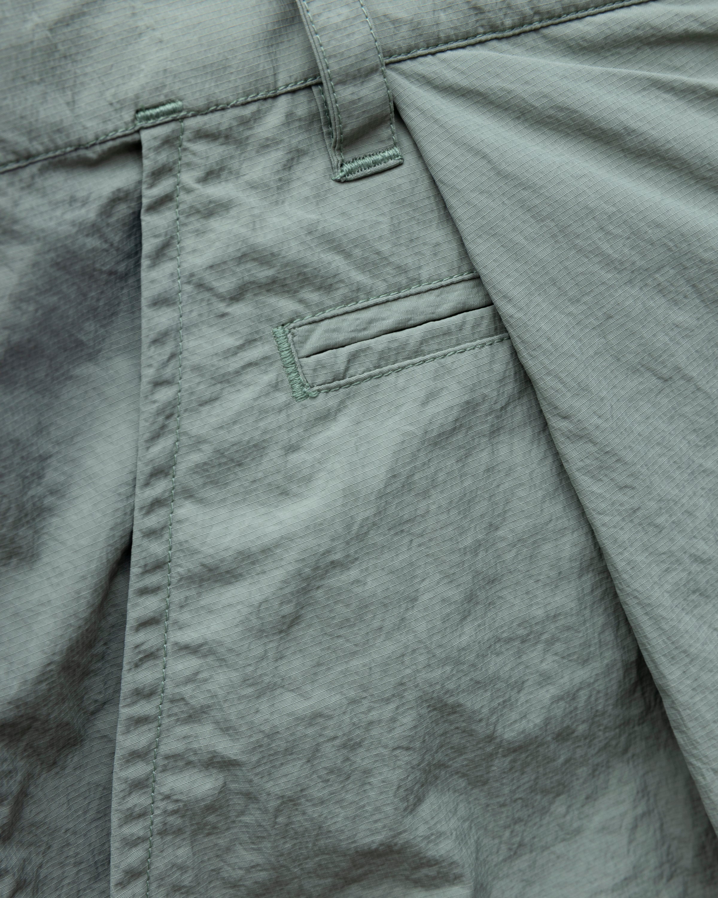 EMERY PLEATED BIG SHORTS - FADED SAGE MICRO RIPSTOP NYLON