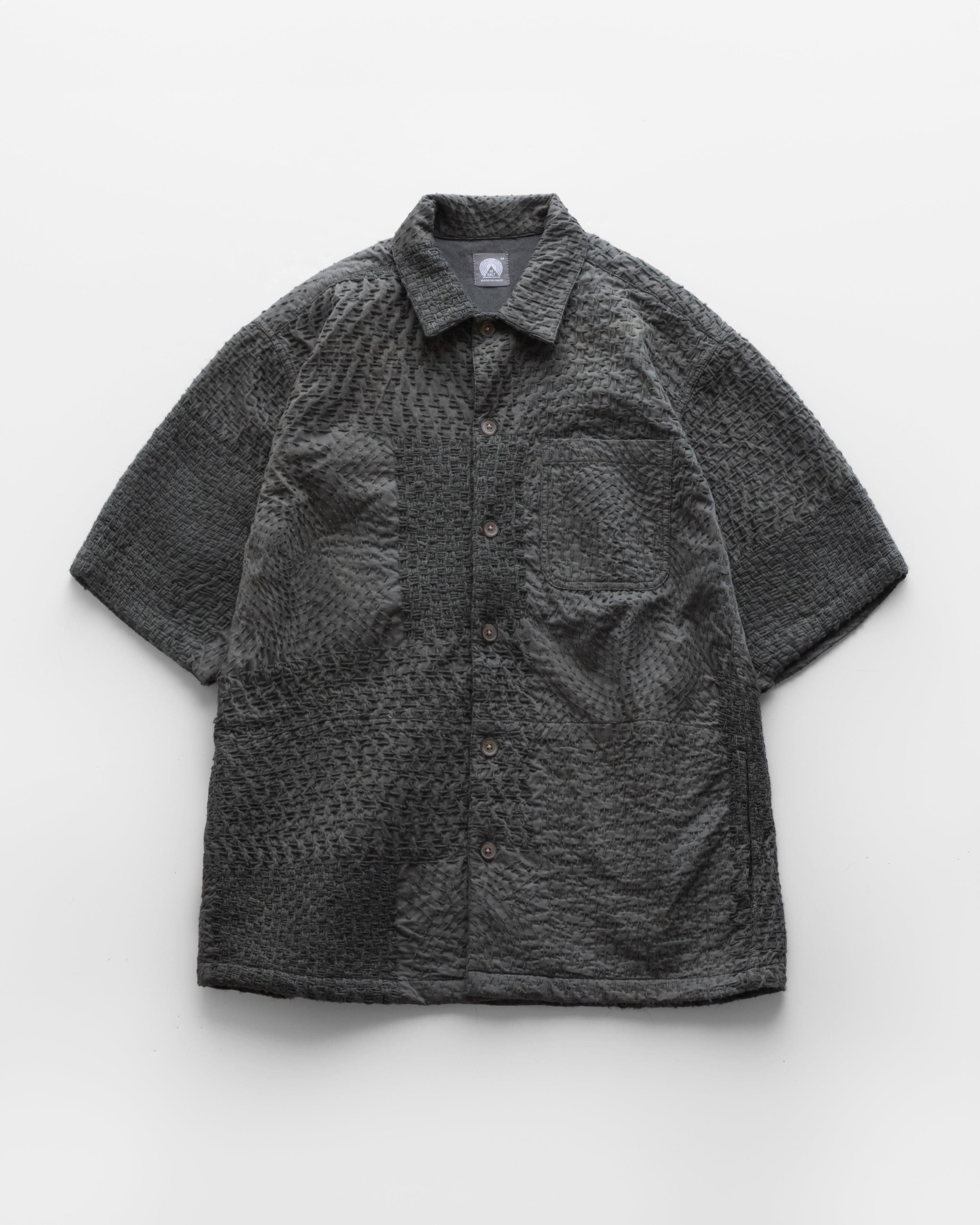 S/S AIKEN SHIRT - TONAL SAGE PATCHWORK KANTHA STITCHED COTTON