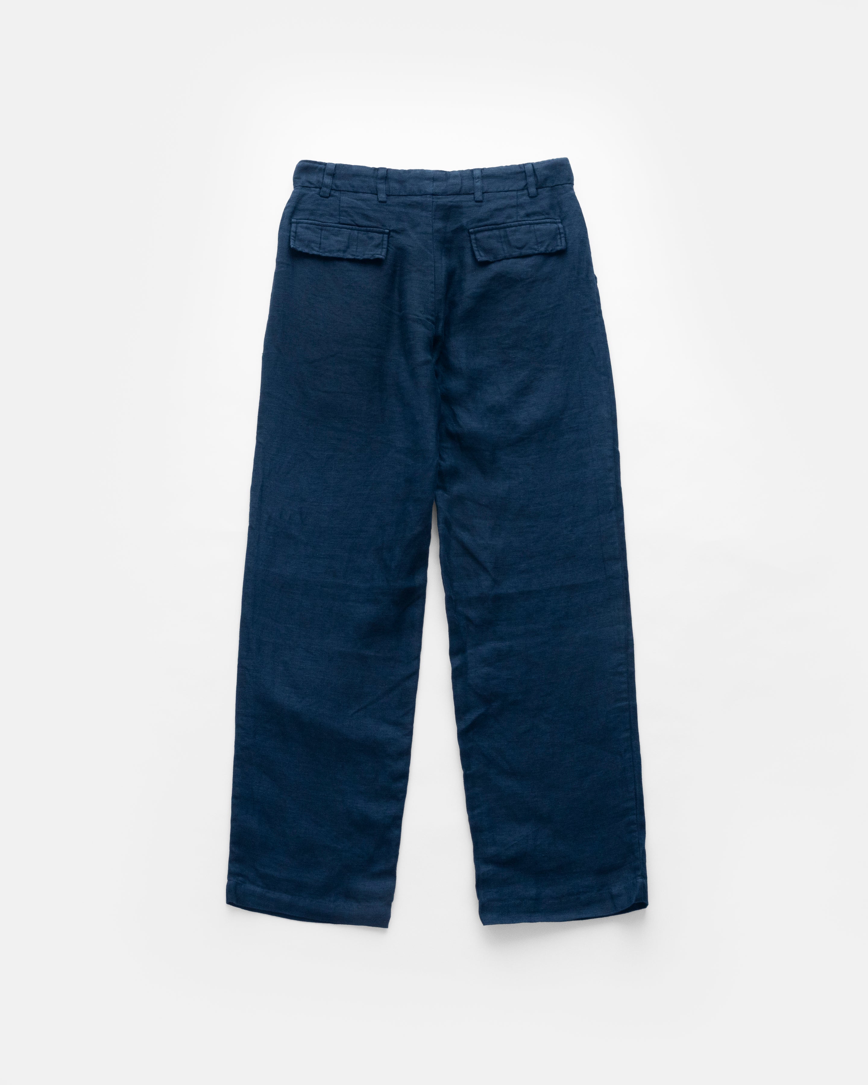 AUSTEN DOUBLE PLEAT PANT - NAVY LINEN TWILL