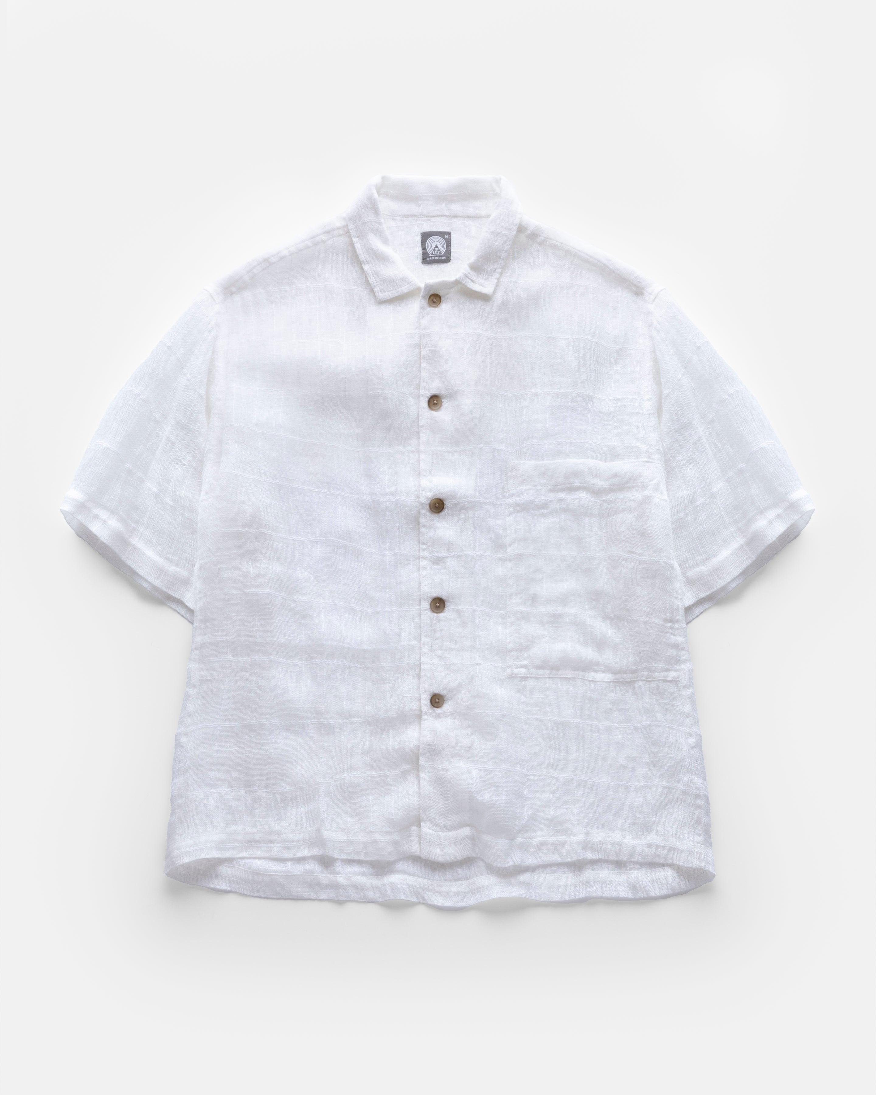 S/S SINGLE POCKET SAM SHIRT - WHITE HANDLOOM WINDOWPANE GAUZE