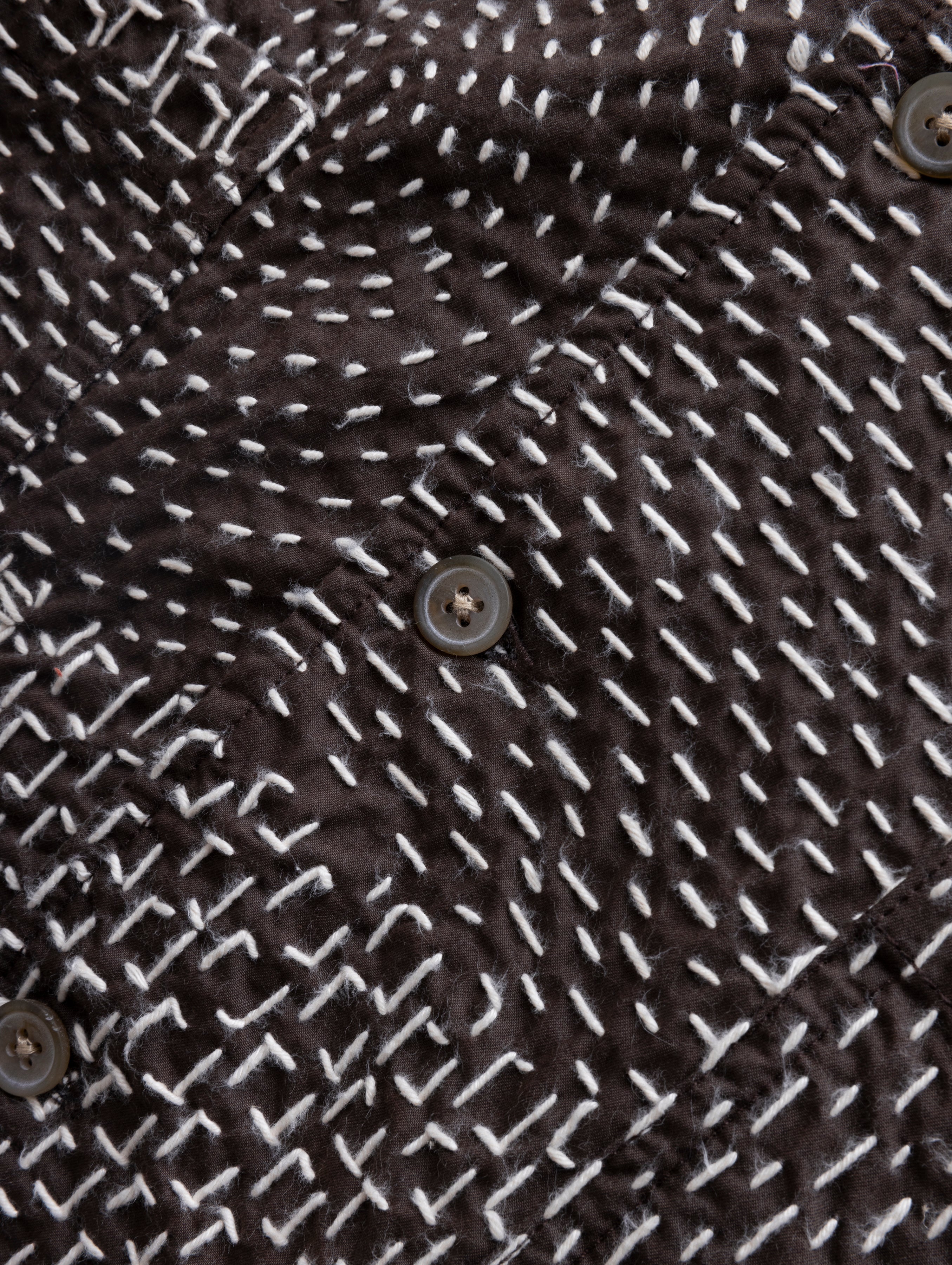 S/S SAM SHIRT - FONDENTE BROWN / ECRU PATCHWORK KANTHA STITCHED COTTON