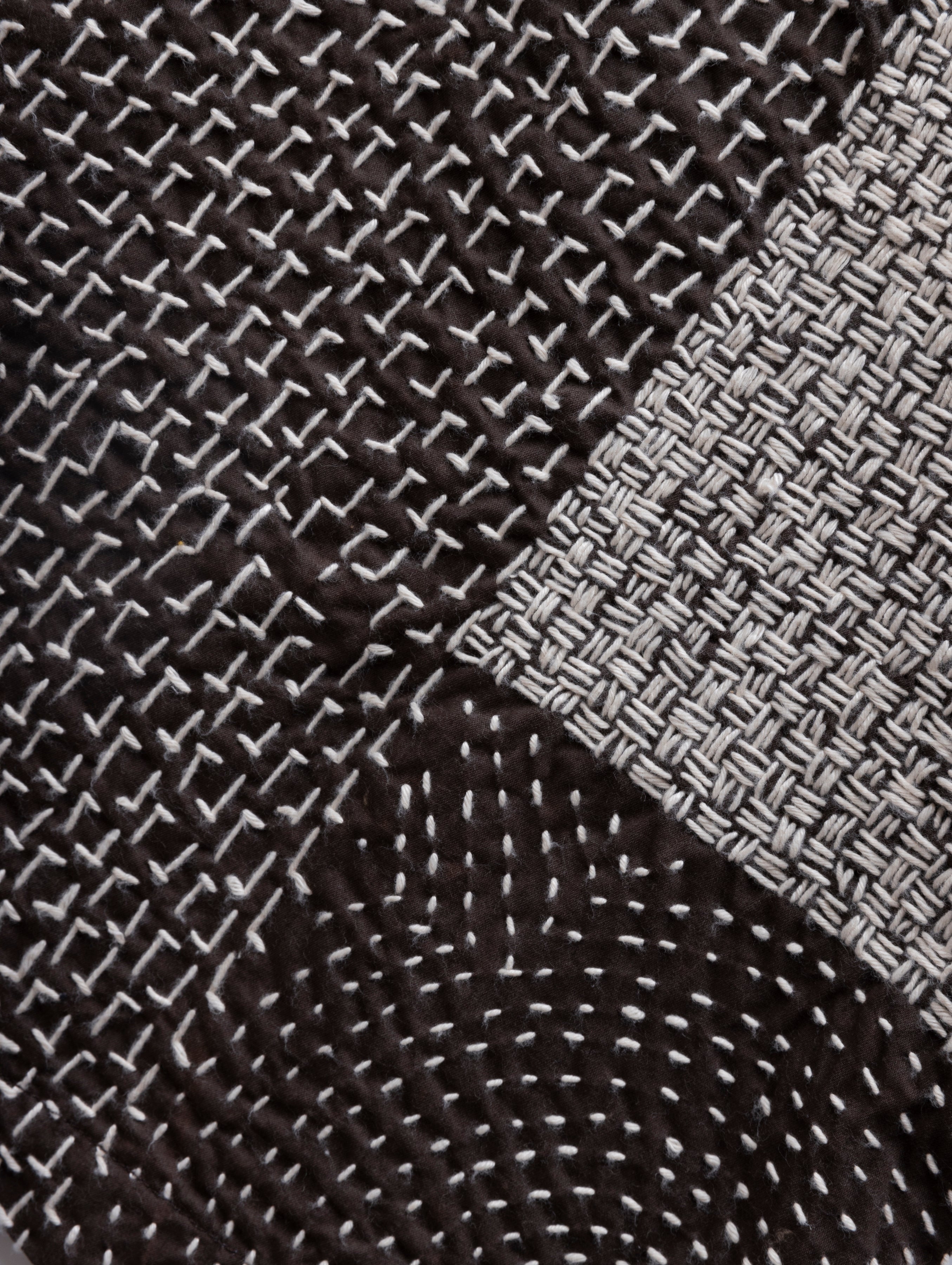 S/S SAM SHIRT - FONDENTE BROWN / ECRU PATCHWORK KANTHA STITCHED COTTON