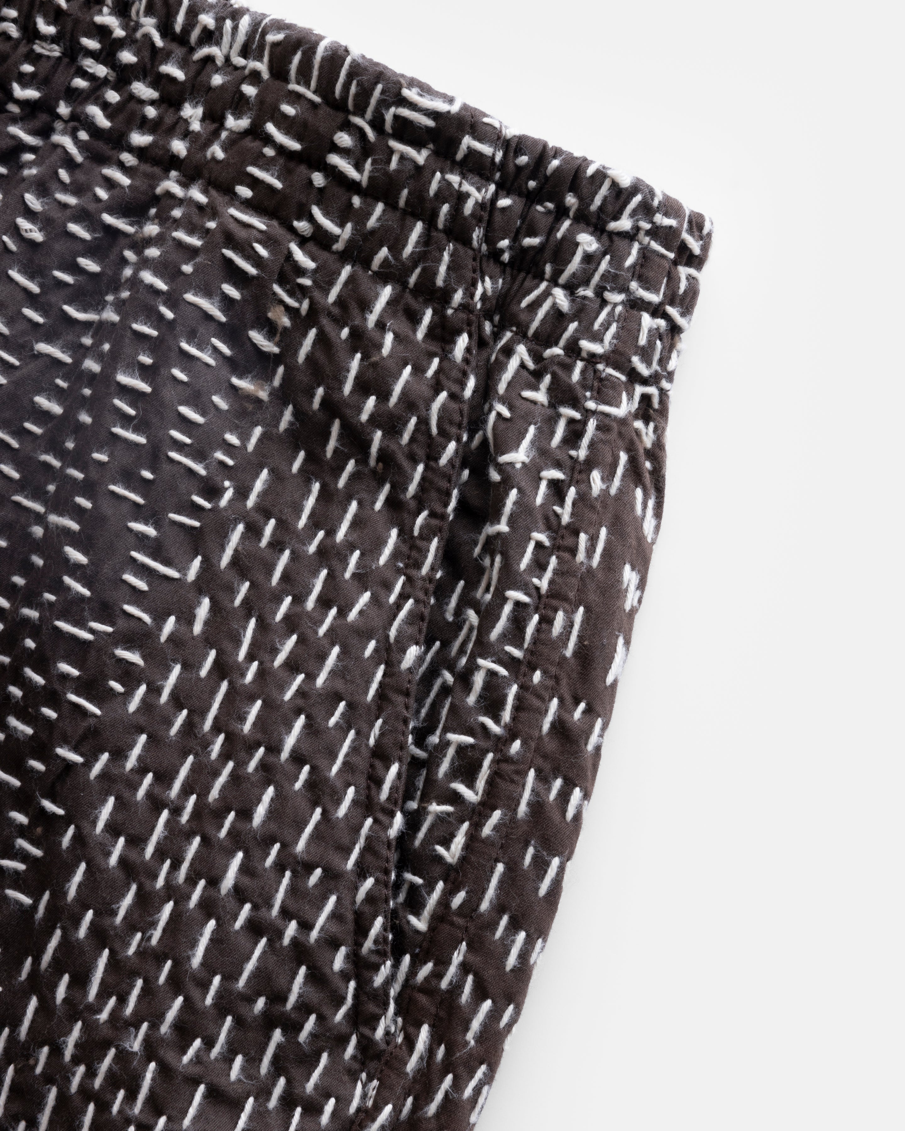 JAIPUR EASY SHORTS - FONDENTE BROWN / ECRU PATCHWORK KANTHA STITCHED COTTON