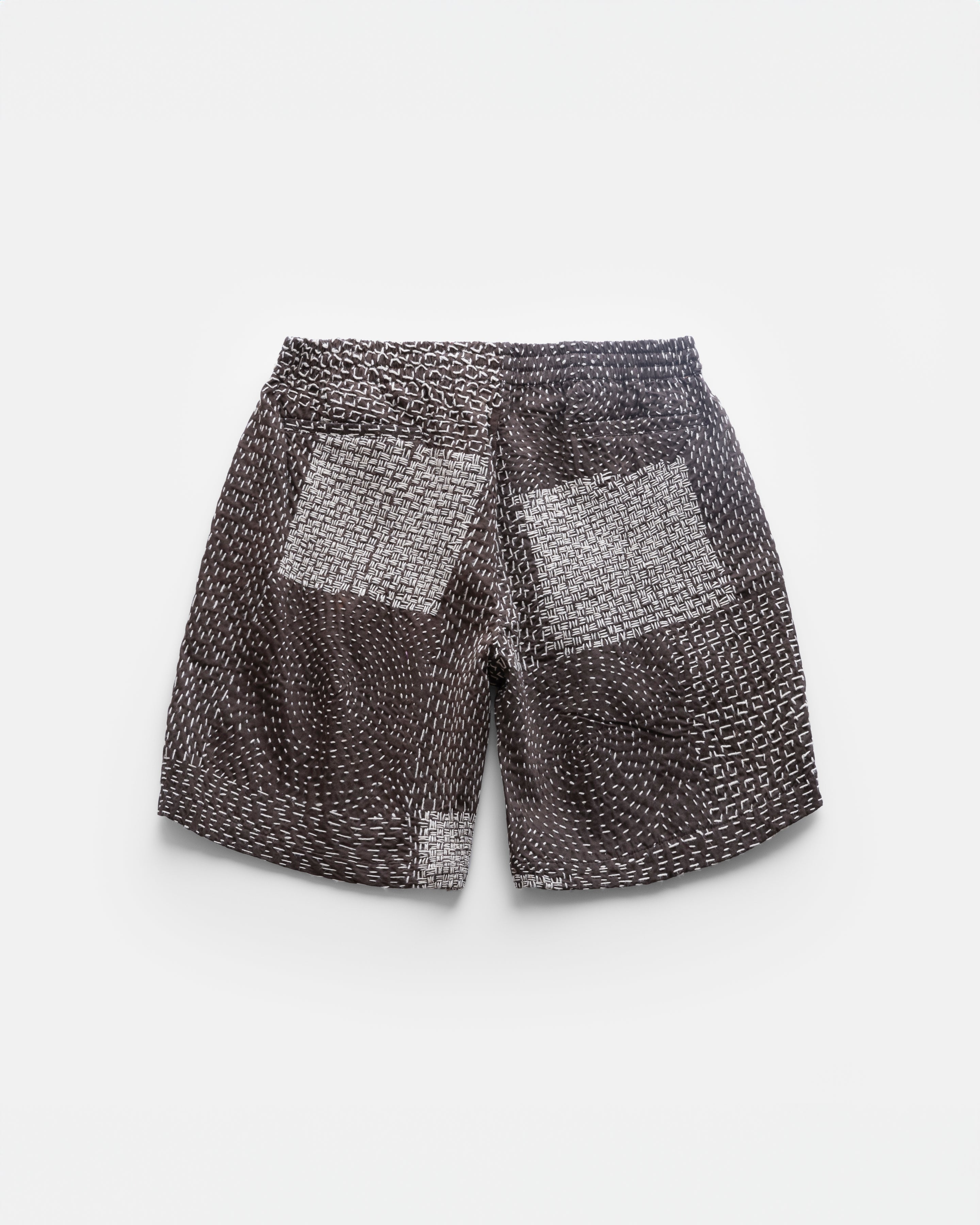 JAIPUR EASY SHORTS - FONDENTE BROWN / ECRU PATCHWORK KANTHA STITCHED COTTON