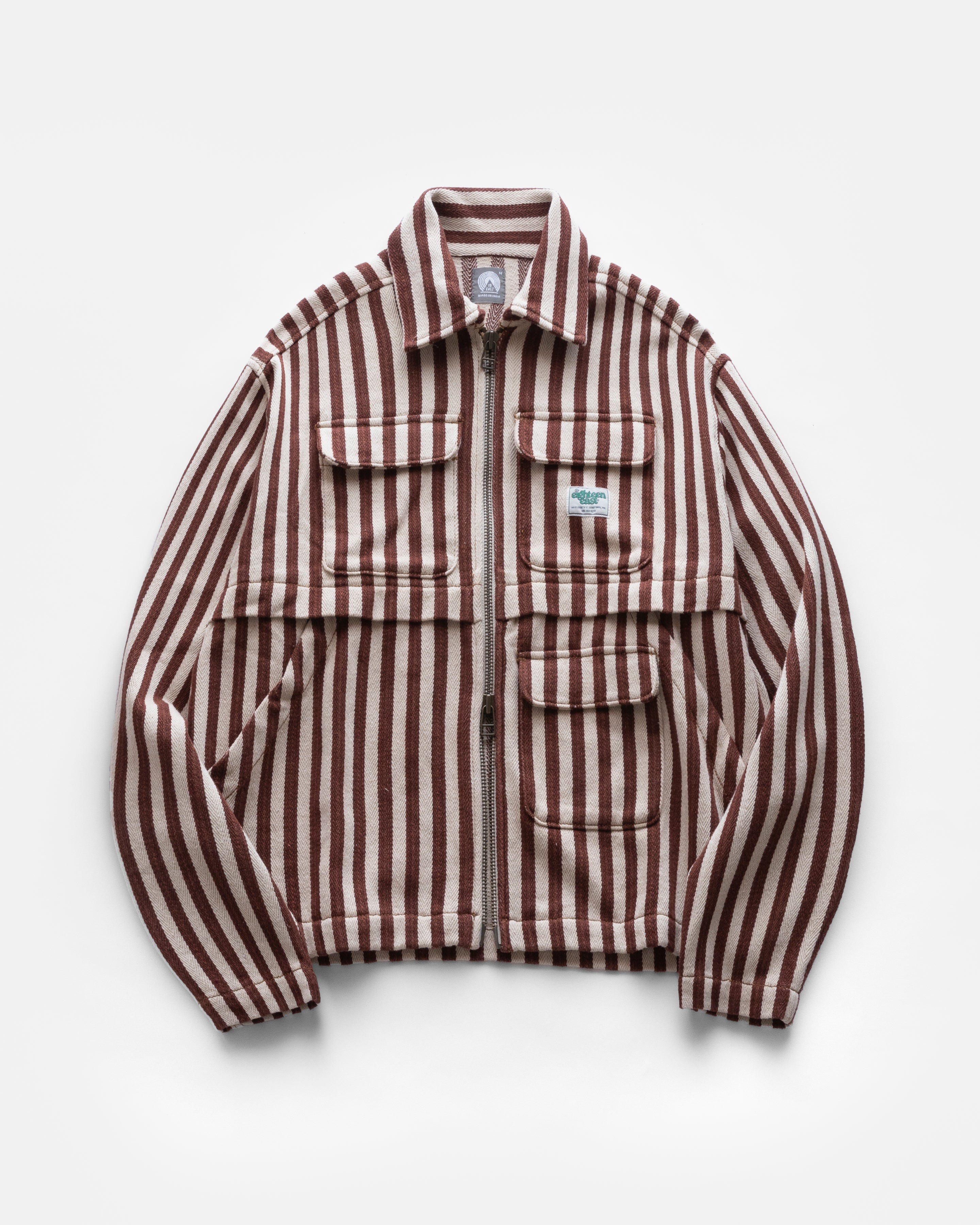 ABAIR CHORE JACKET -  ECRU / SIERRA RUSSET AWNING STRIPED HERRINGBONE DENIM