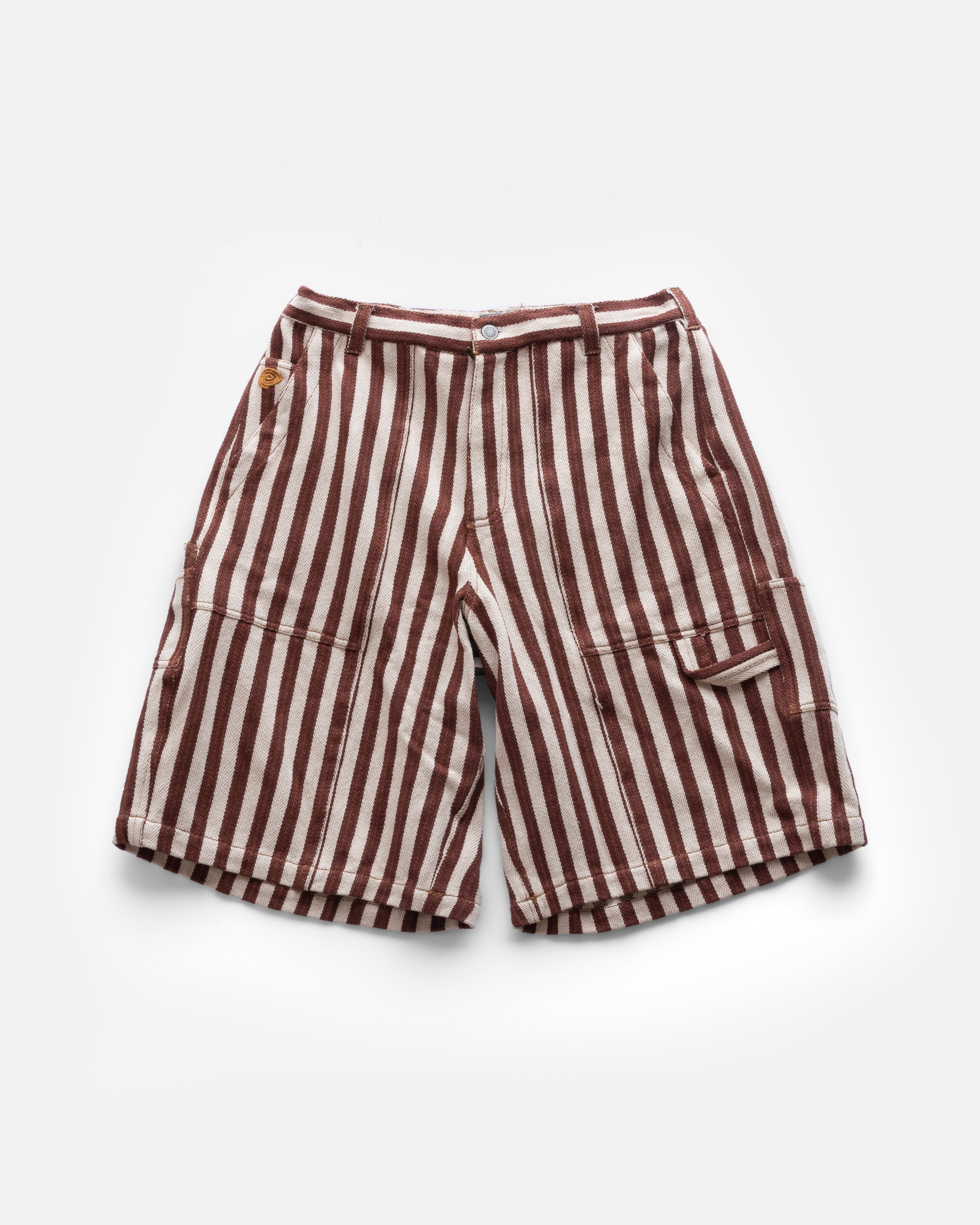 LOTUS CARPENTER SHORT - ECRU / SIERRA RUSSET AWNING STRIPED HERRINGBONE DENIM