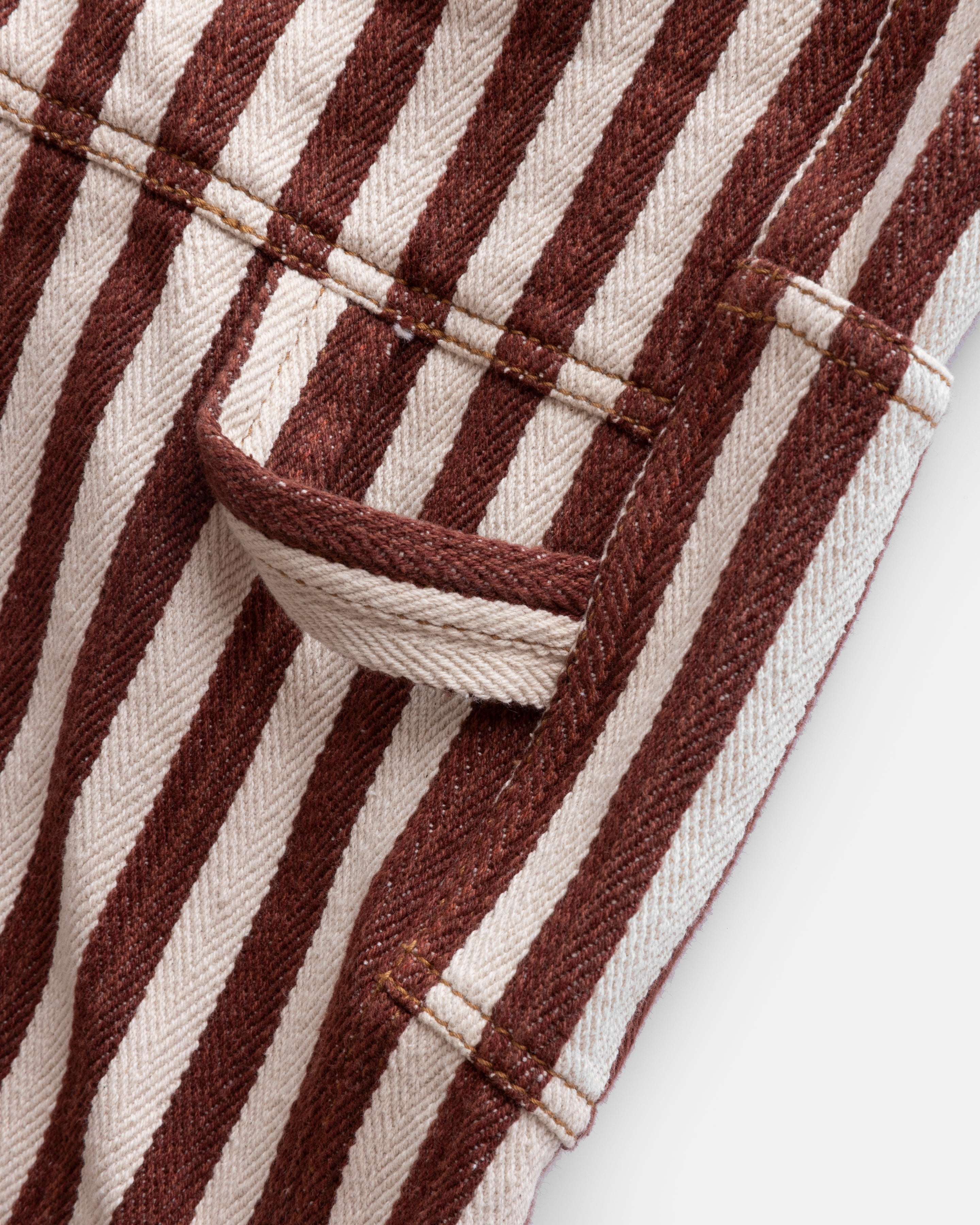 LOTUS CARPENTER SHORT - ECRU / SIERRA RUSSET AWNING STRIPED HERRINGBONE DENIM