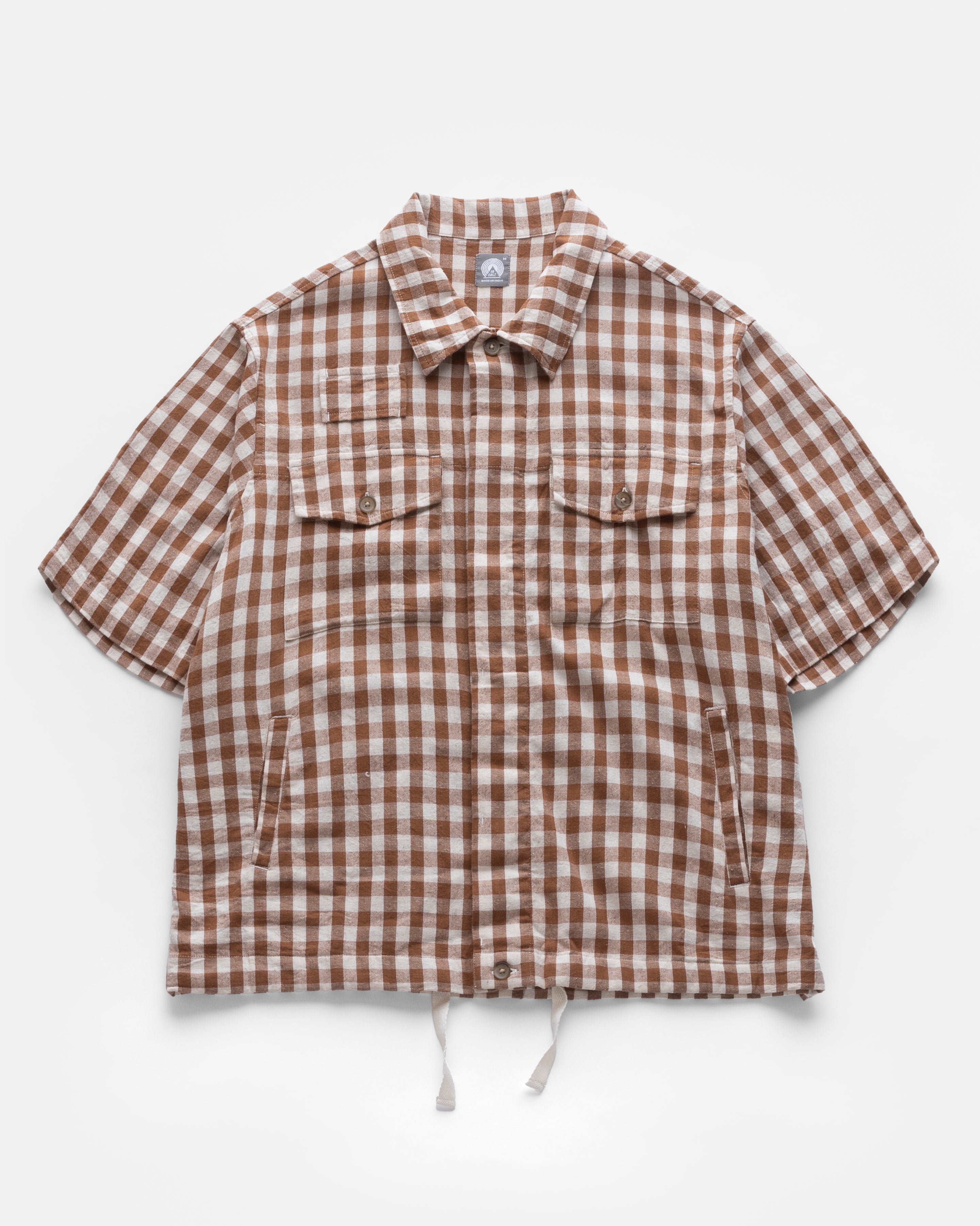 SS CAM SHIRT - ECRU / BRONZE HANDWOVEN COTTON GINGHAM