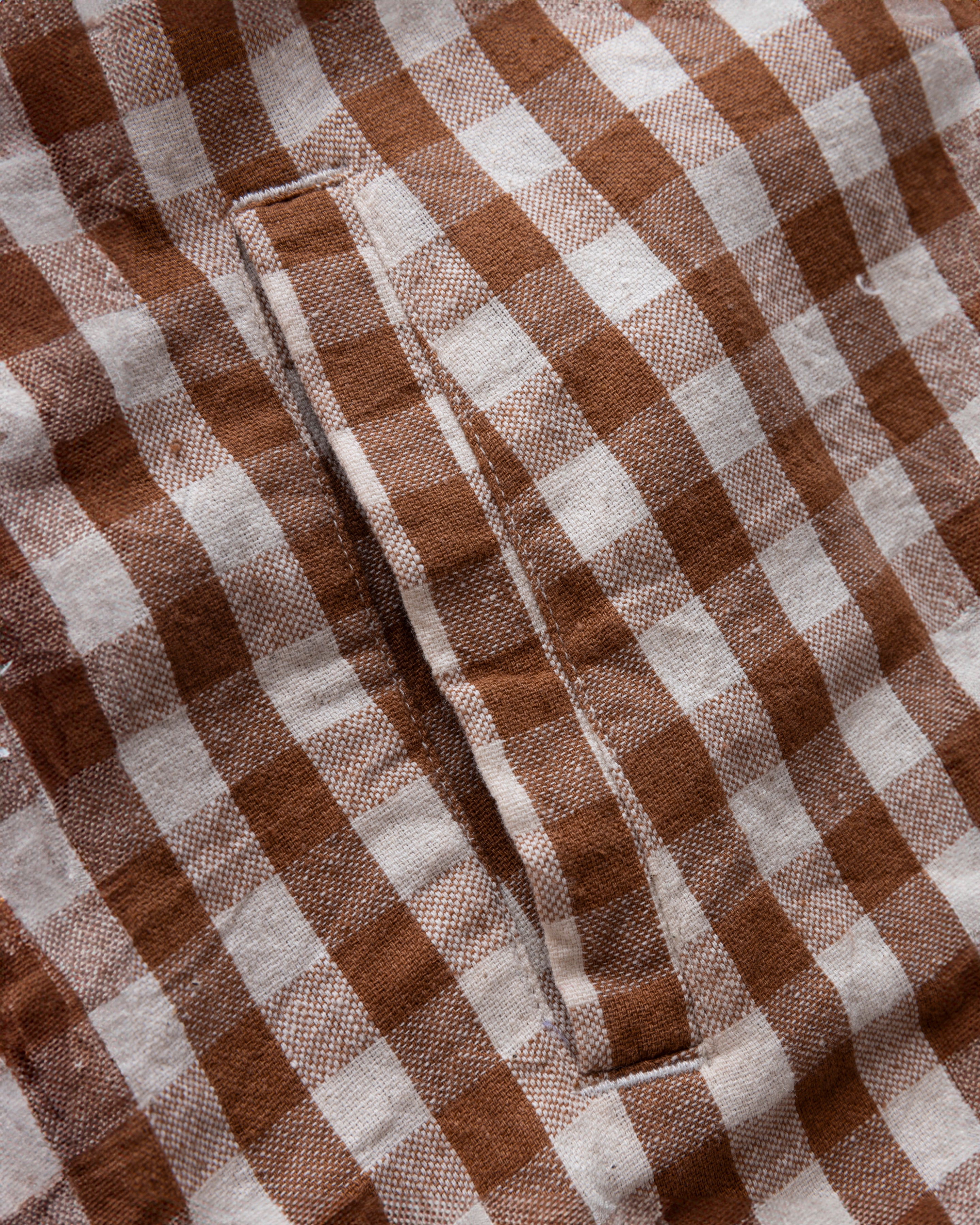 SS CAM SHIRT - ECRU / BRONZE HANDWOVEN COTTON GINGHAM