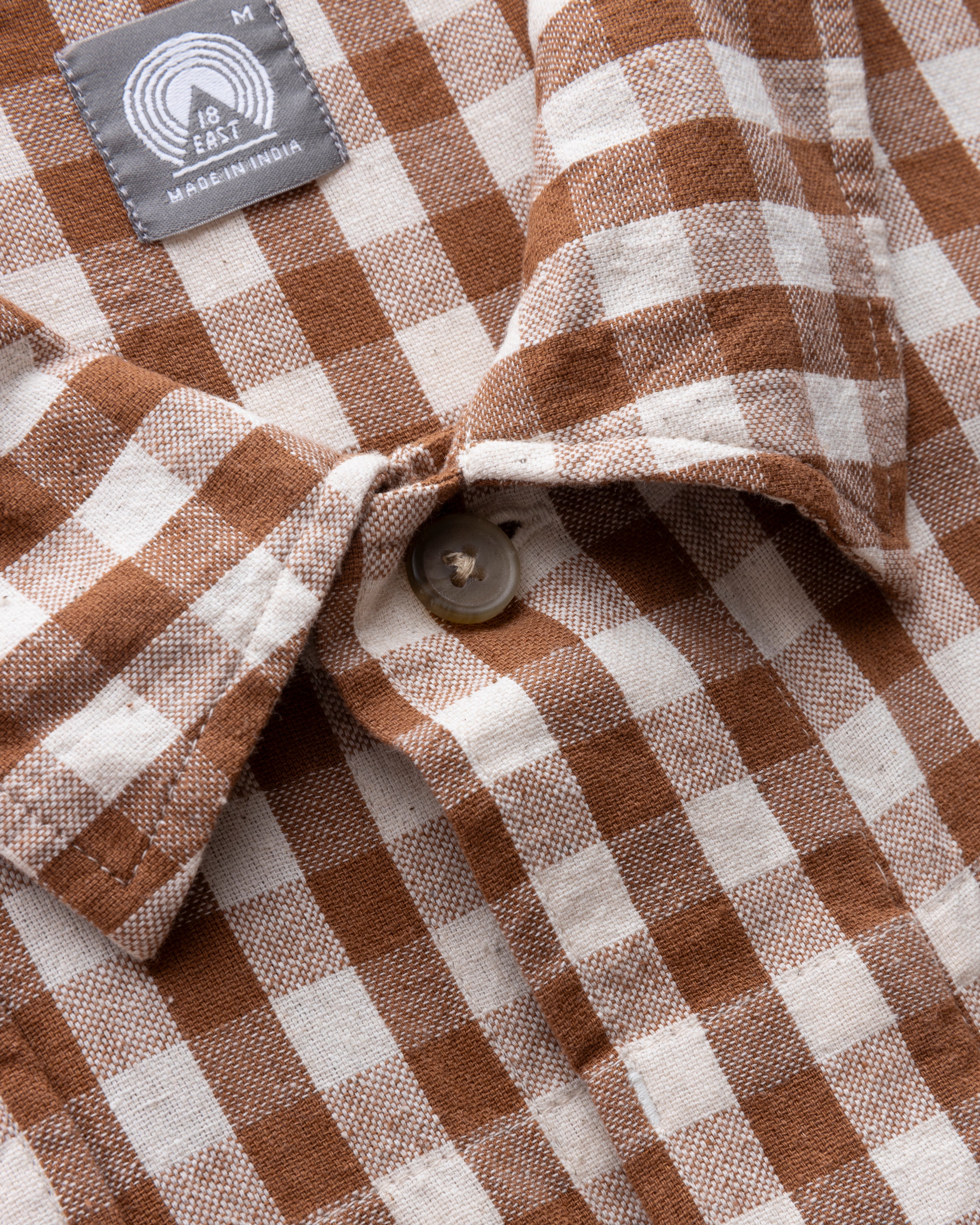 SS CAM SHIRT - ECRU / BRONZE HANDWOVEN COTTON GINGHAM