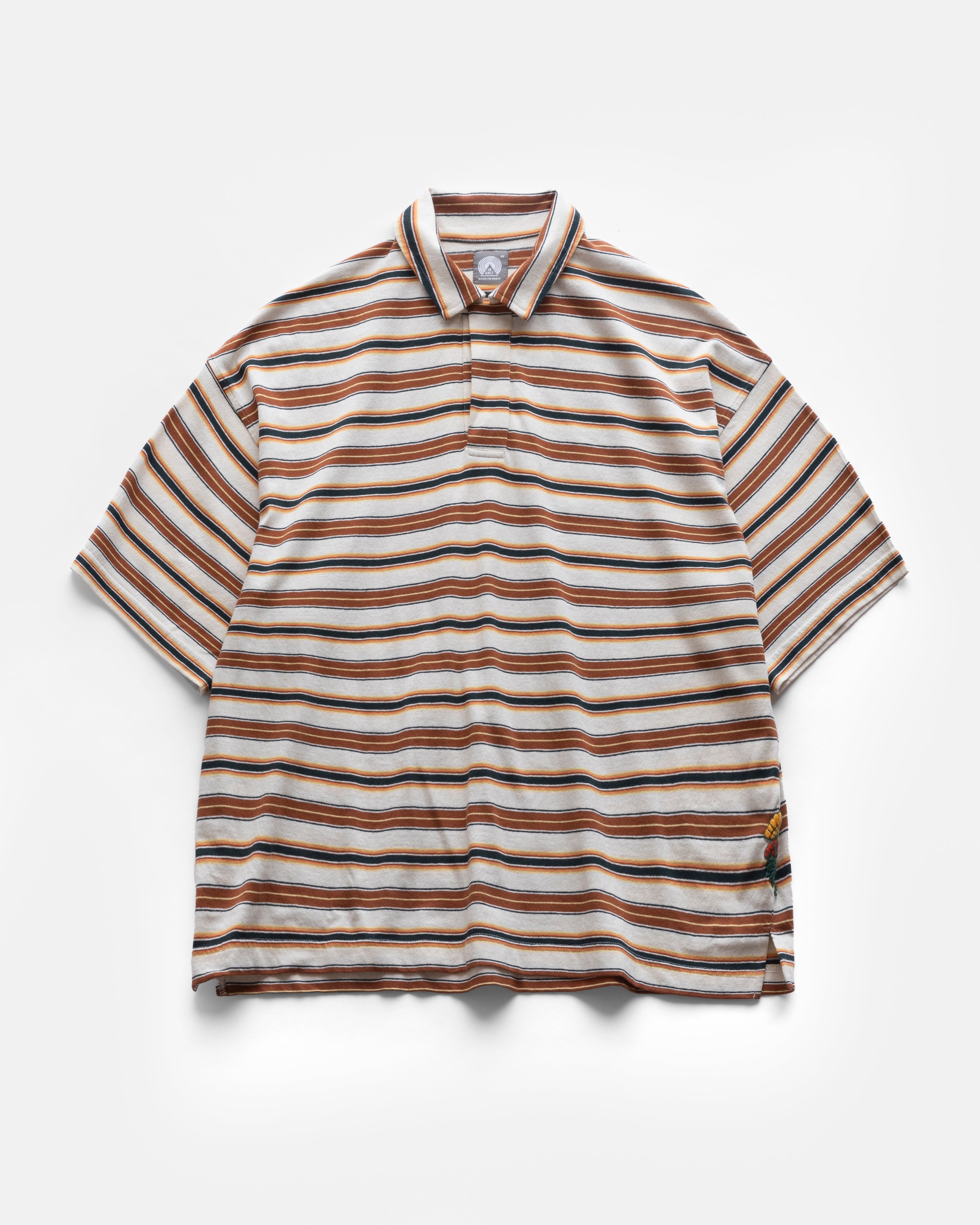 PETER SS BIG POLO - ECRU / CARAMEL / GRASS / GOLD MULTI STRIPE JERSEY