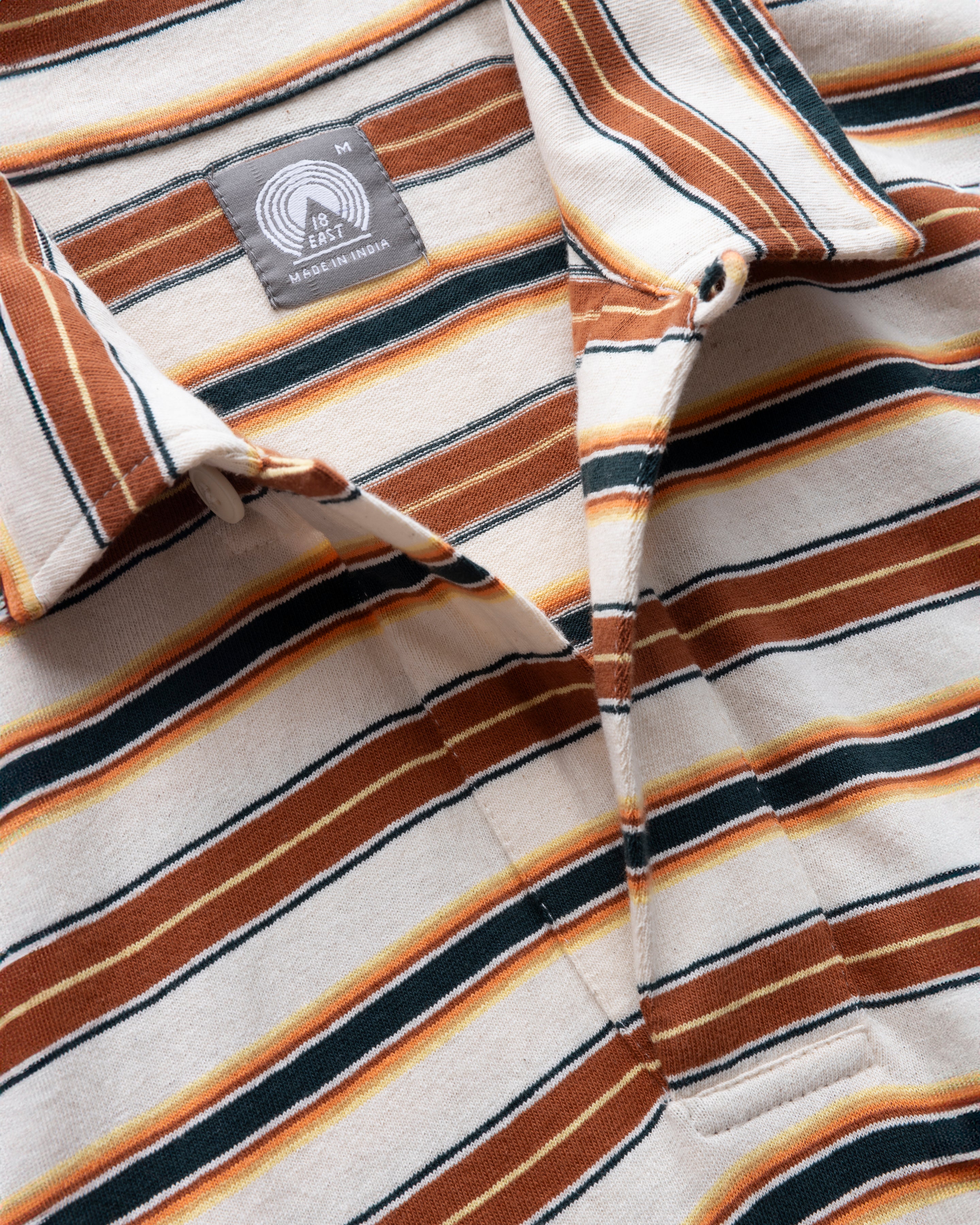 PETER SS BIG POLO - ECRU / CARAMEL / GRASS / GOLD MULTI STRIPE JERSEY