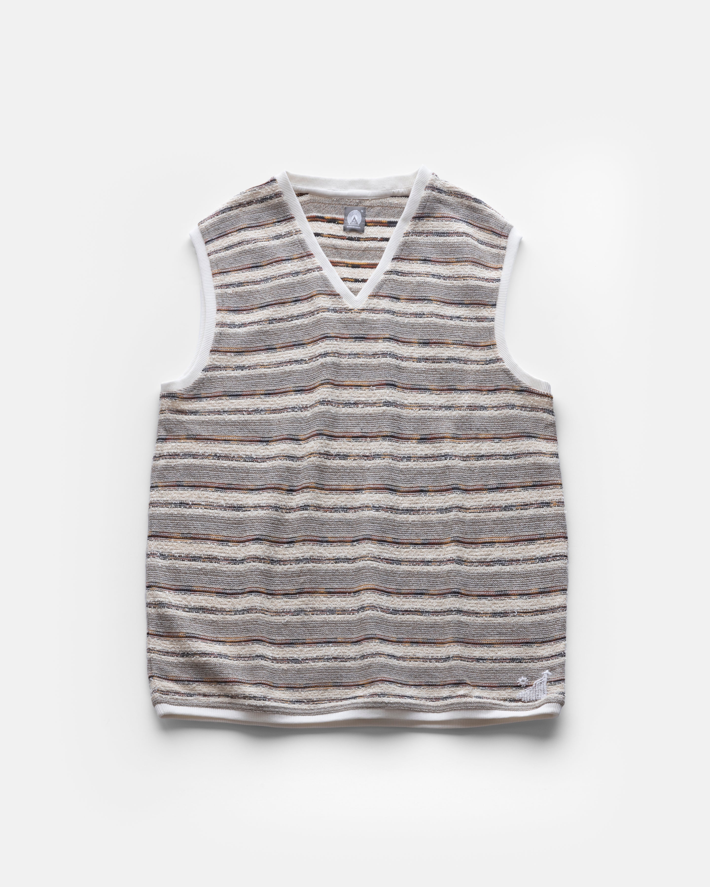 BURI VEST - BOUCLÉ KNIT SWEATER VEST - ECRU / WALNUT / RUSSET / DEEP SAGE / GOLD / BROWN BLENDED COTTON STRIPE