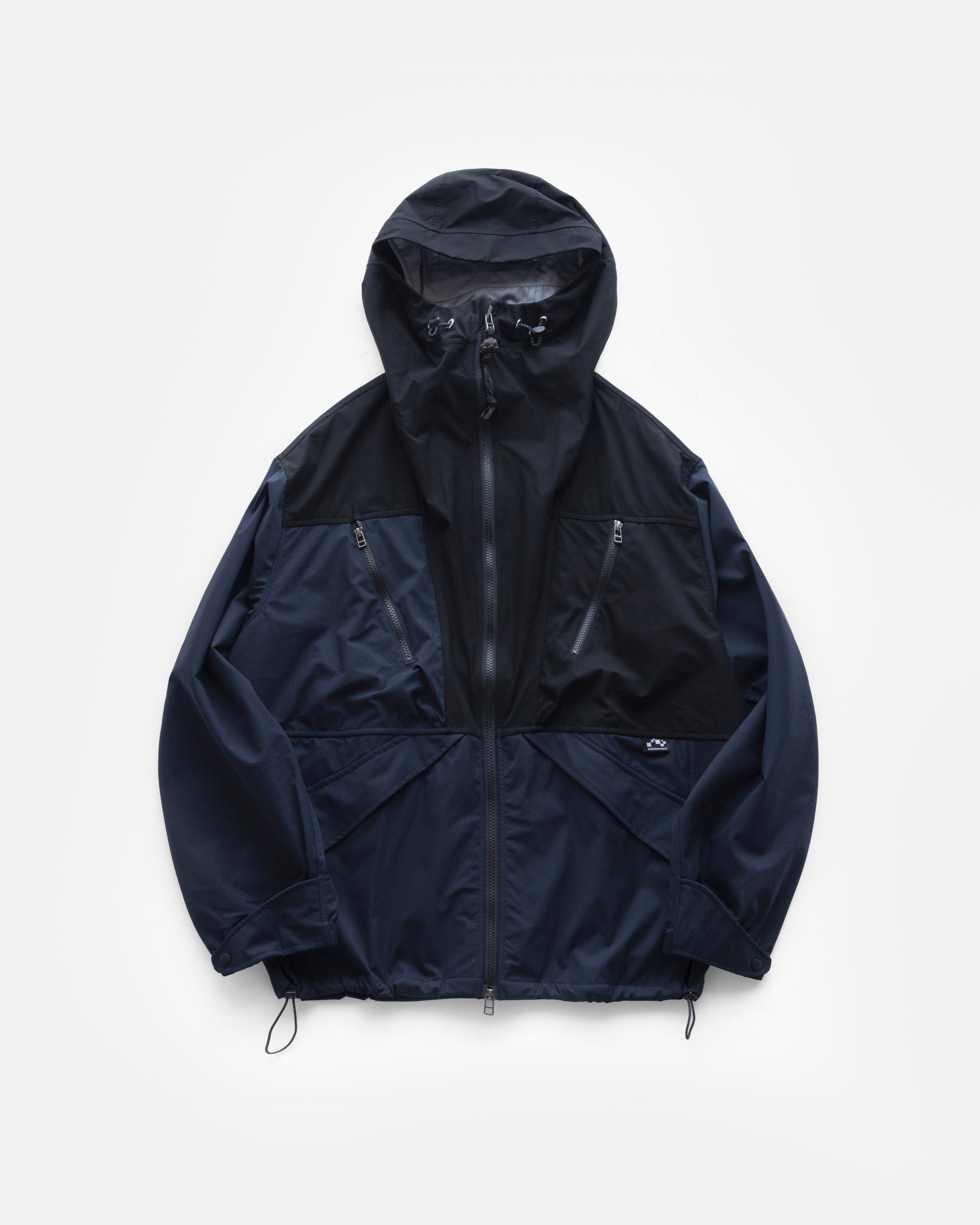 RAINSHADOW OUTDOOR PROTECTION SYSTEM HOODED SHELL - MIDNIGHT NAVY / BLACK WATER-REPELLENT BONDED MEMBRANE