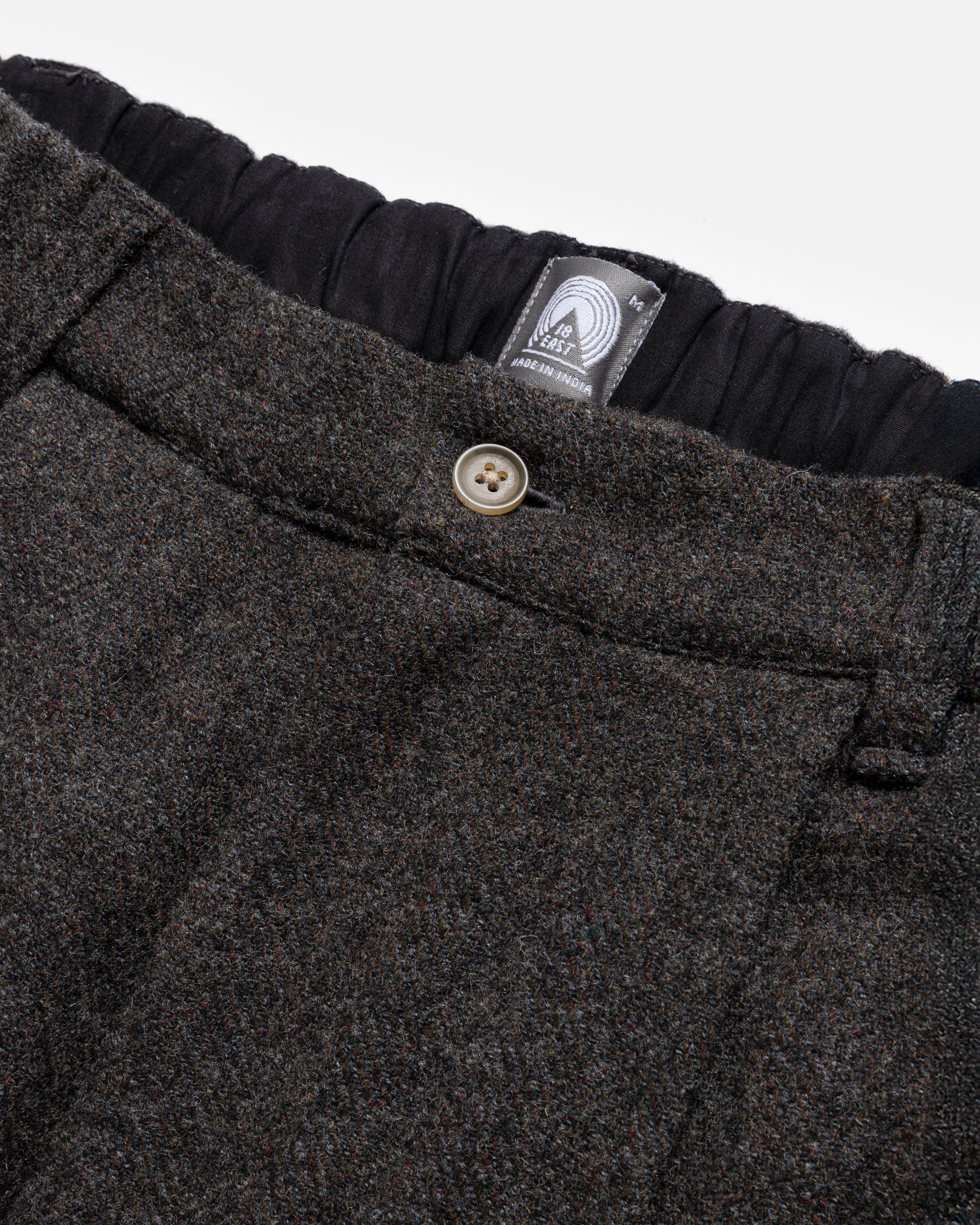 KELL PLEATED BIG PANT - CHARCOAL / DARK CACAO HERRINGBONE WOOLEN TWEED