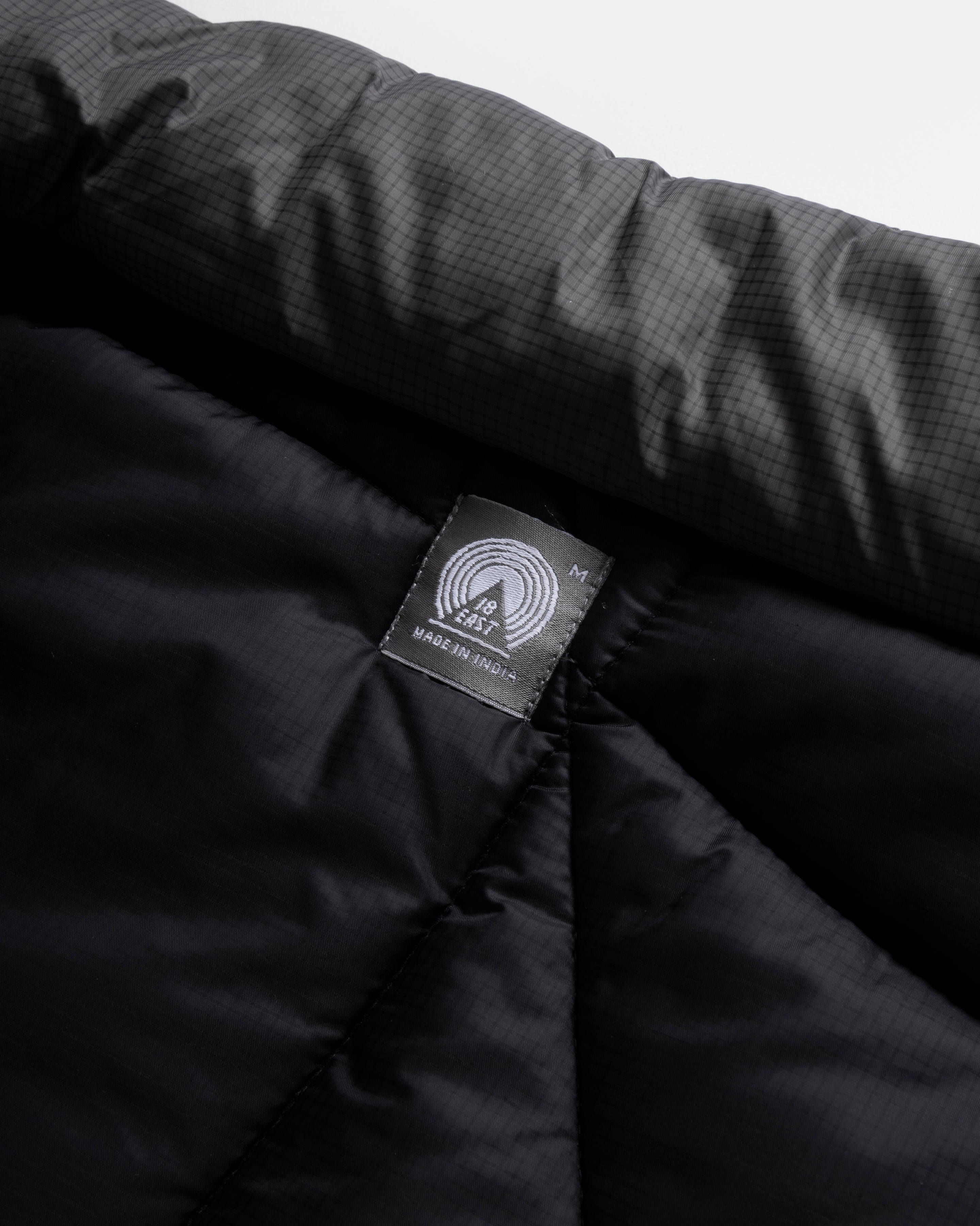 DREW WAVY GEODOME QUILTED JACKET - GUNMETAL FLYWEIGHT NYLON MICRO RIPSTOP WITH BLACK HAND-EMBROIDERED TWILL YOKE