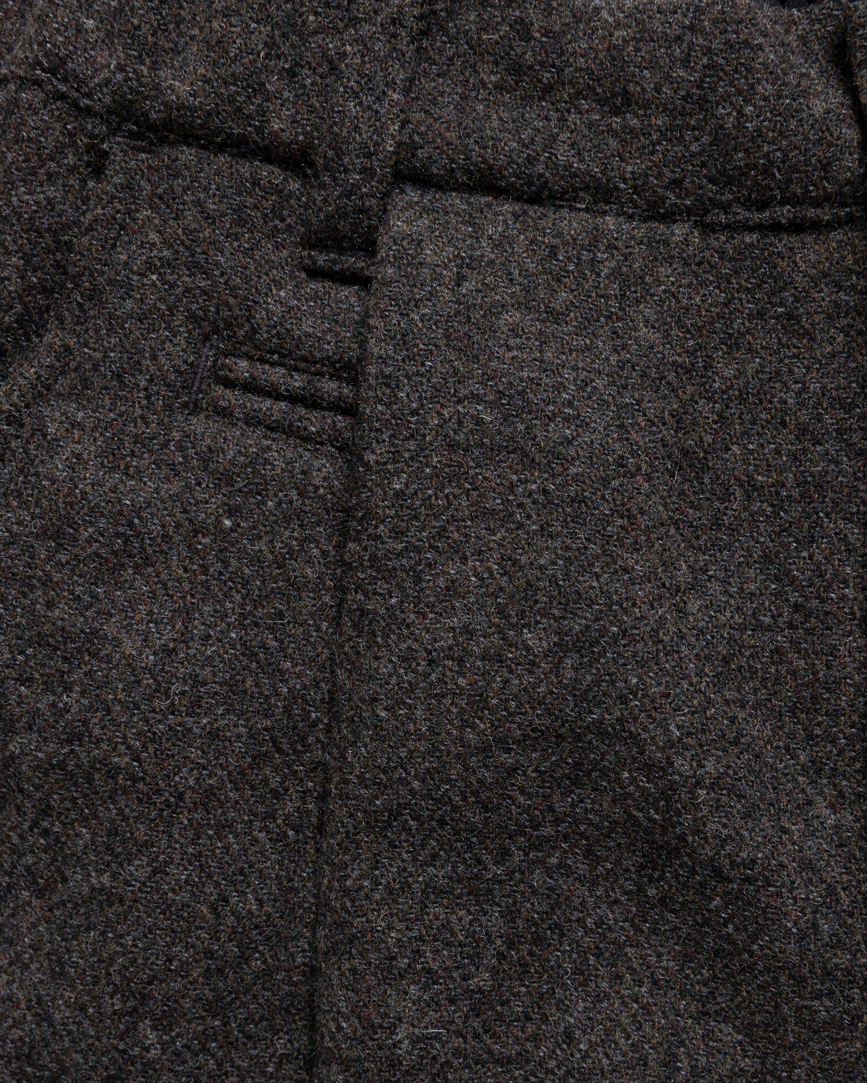 KELL PLEATED BIG PANT - CHARCOAL / DARK CACAO HERRINGBONE WOOLEN TWEED