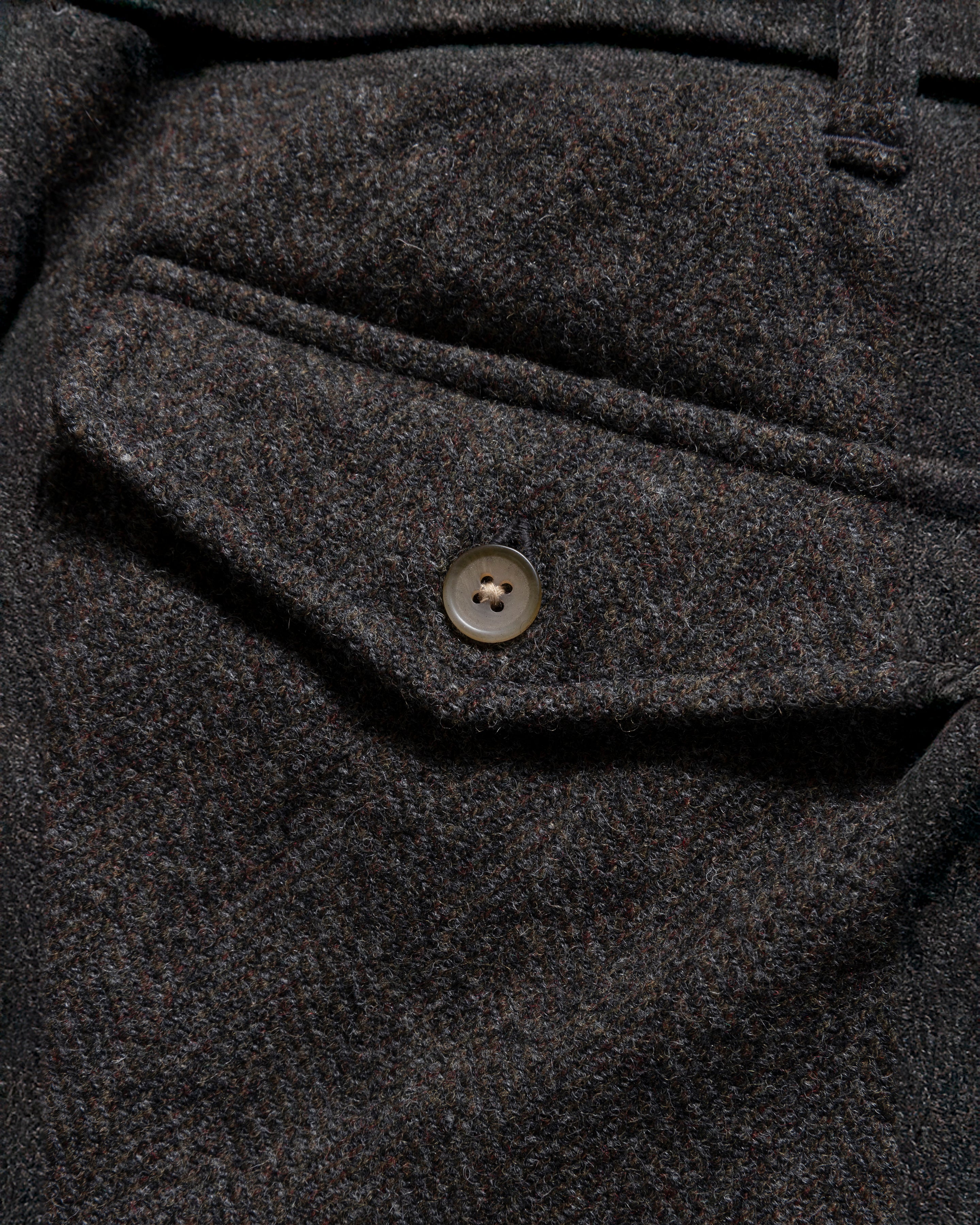 KELL PLEATED BIG PANT - CHARCOAL / DARK CACAO HERRINGBONE WOOLEN TWEED